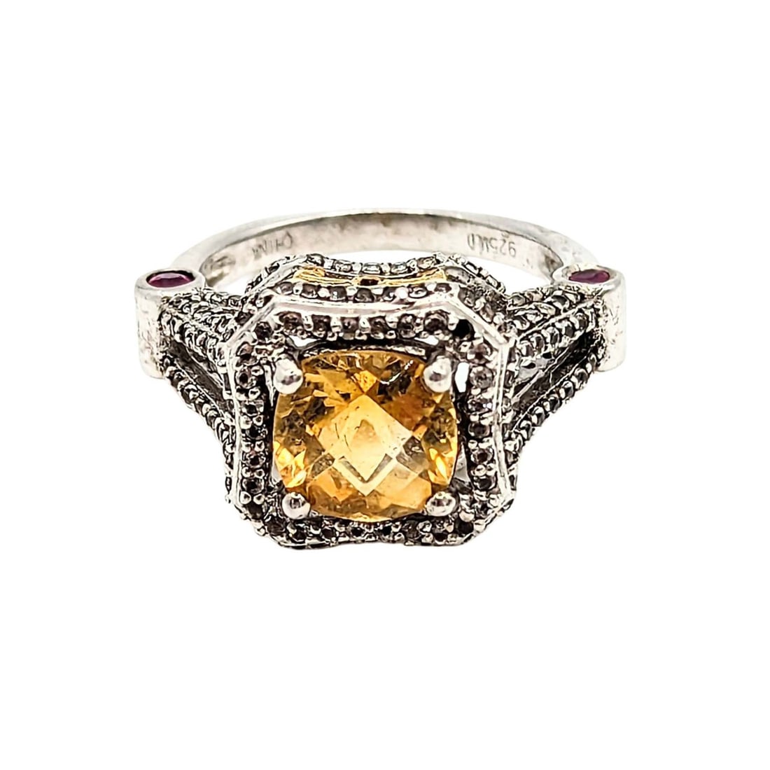 Sterling Silver Cushion Cut Citrine CZ Ring (1 of 4)