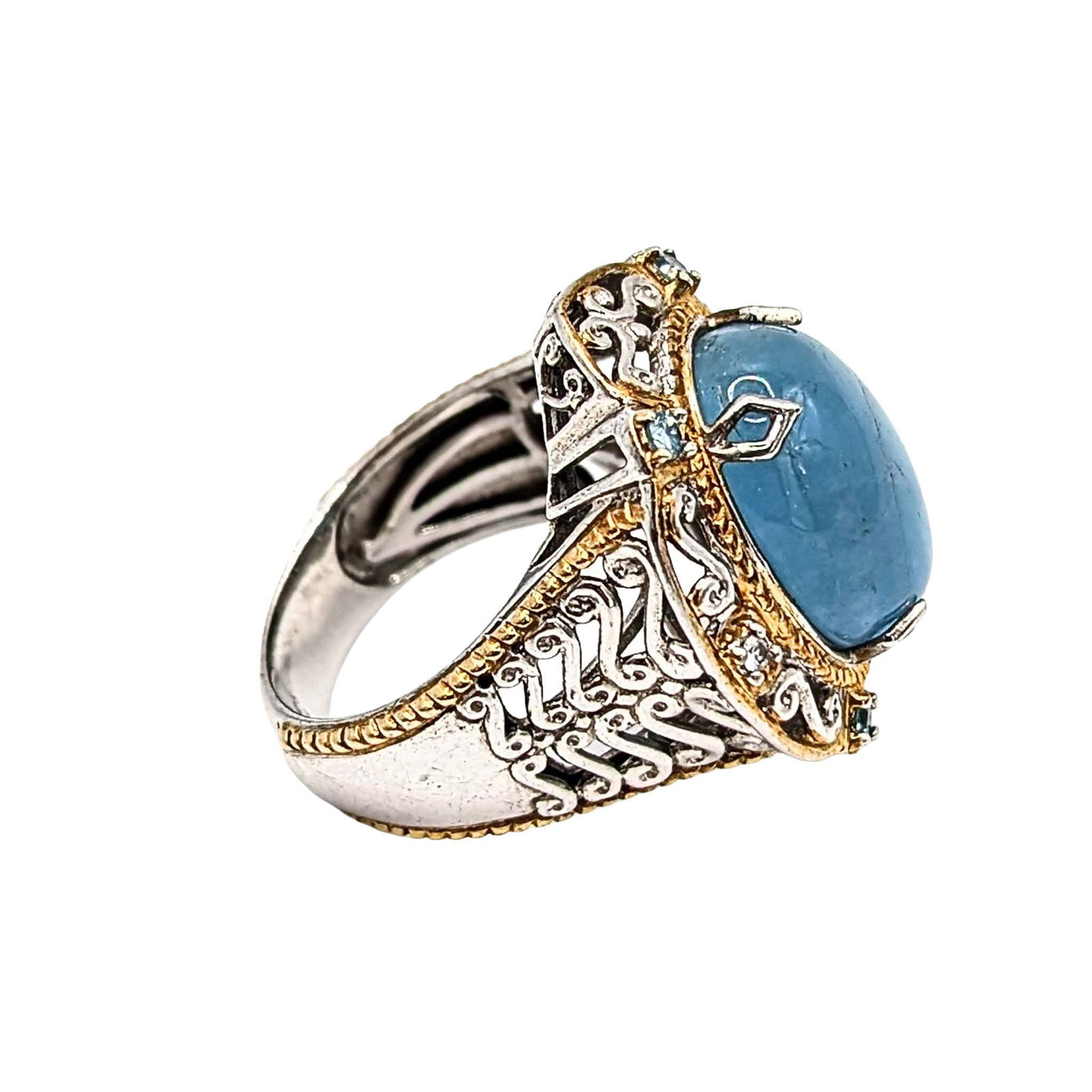 Sterling Silver Chalcedony Topaz Openwork Ring - 2