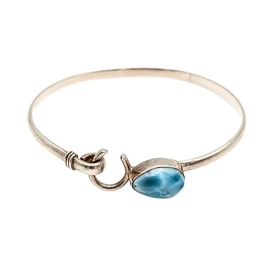 Sterling Silver Larimar Horseshoe Hook Bangle Bracelet: Sterling Silver Larimar Horseshoe Hook Bangle Bracelet 10.8g