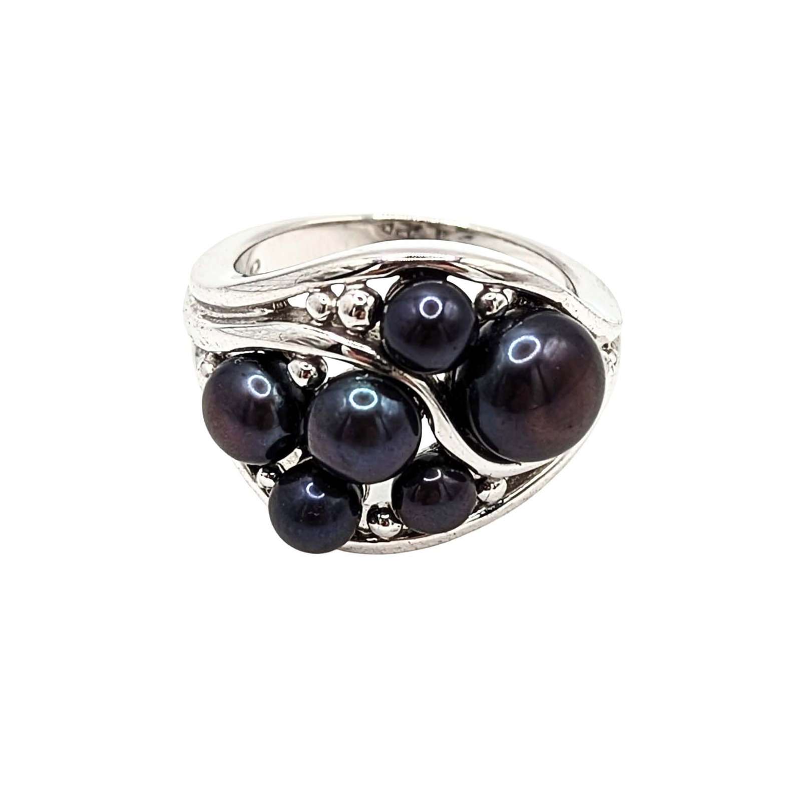 Honora Sterling Silver Black Pearl Cluster Ring: Honora Sterling Silver Black Pearl Cluster Ring Signed Size 6.75 7.9g