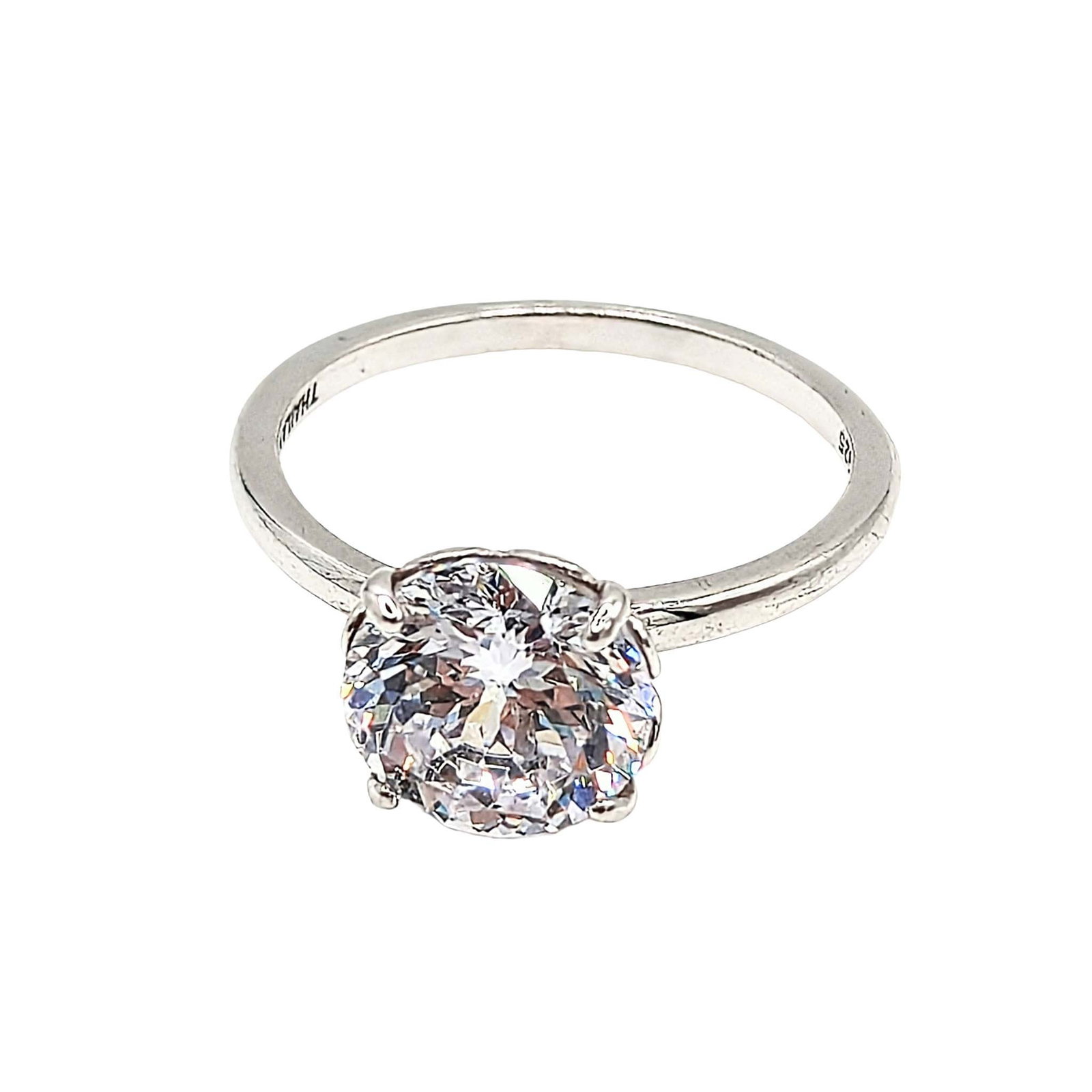 Sterling Silver CZ Solitare Ring: Sterling Silver CZ Solitare Ring Signed DBJ .925 Size 9.5 3.9g