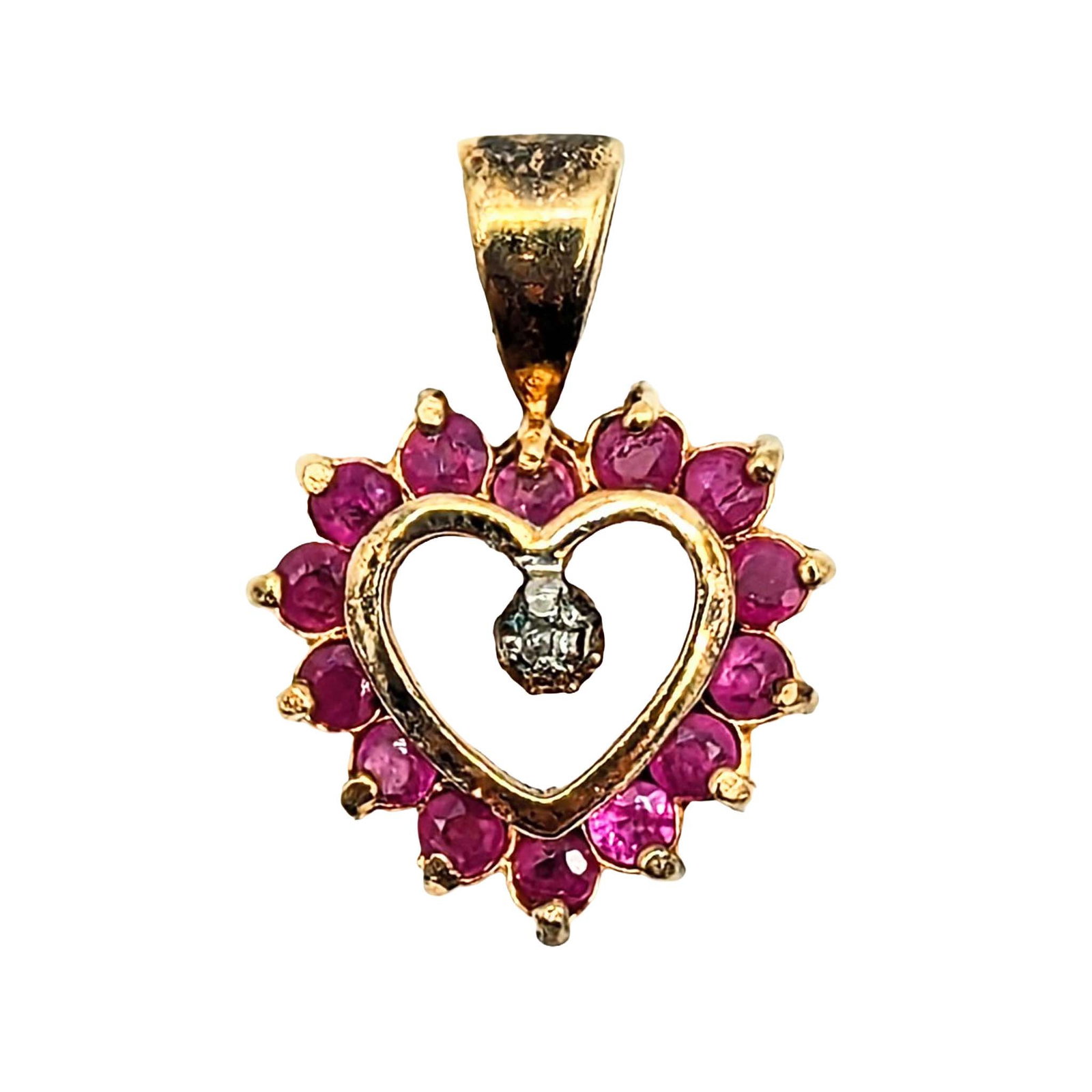 Sterling Silver Gold Over Ruby Diamond Heart Pendant (1 of 3)