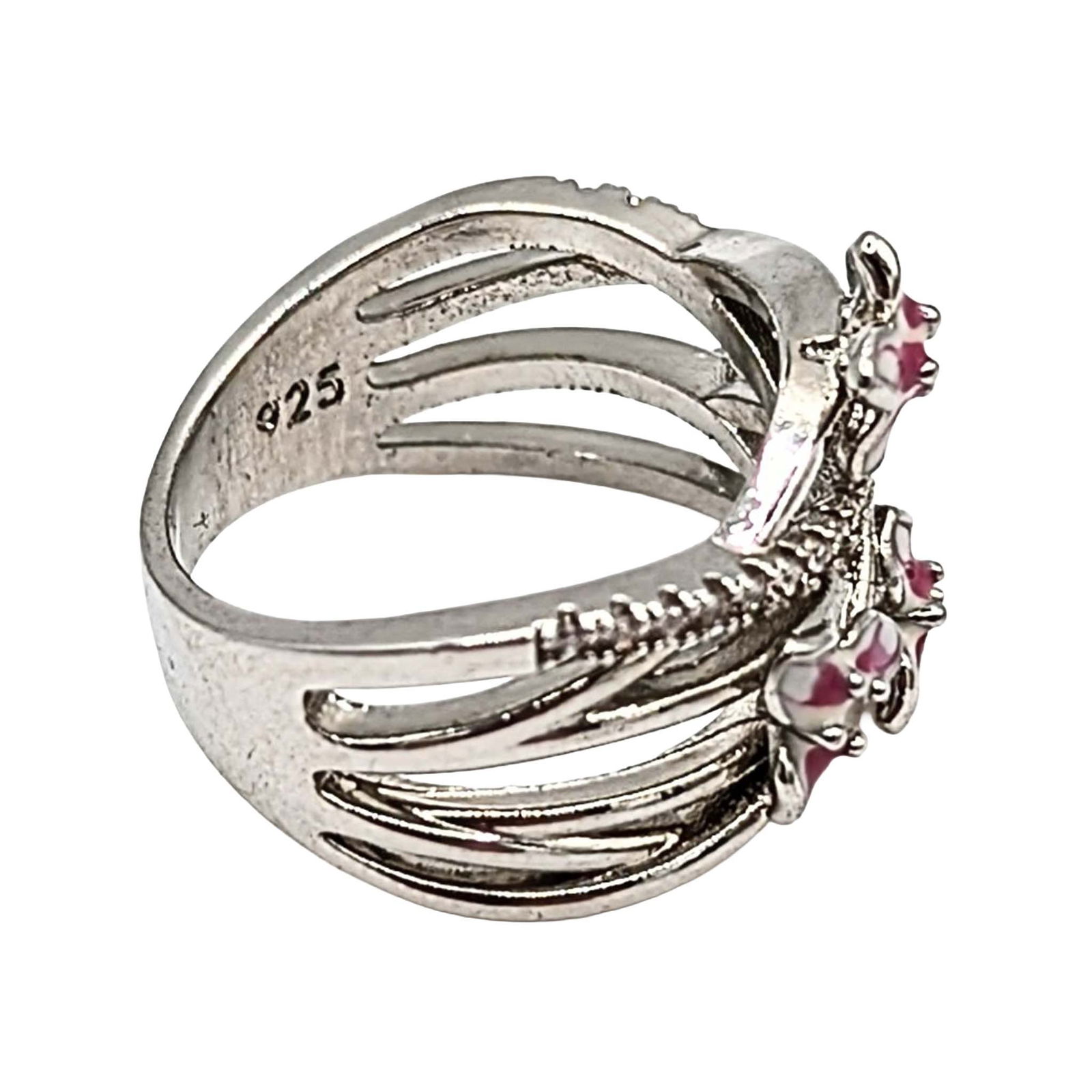 Sterling Silver Enamel Multi Band Flower Ring - 2