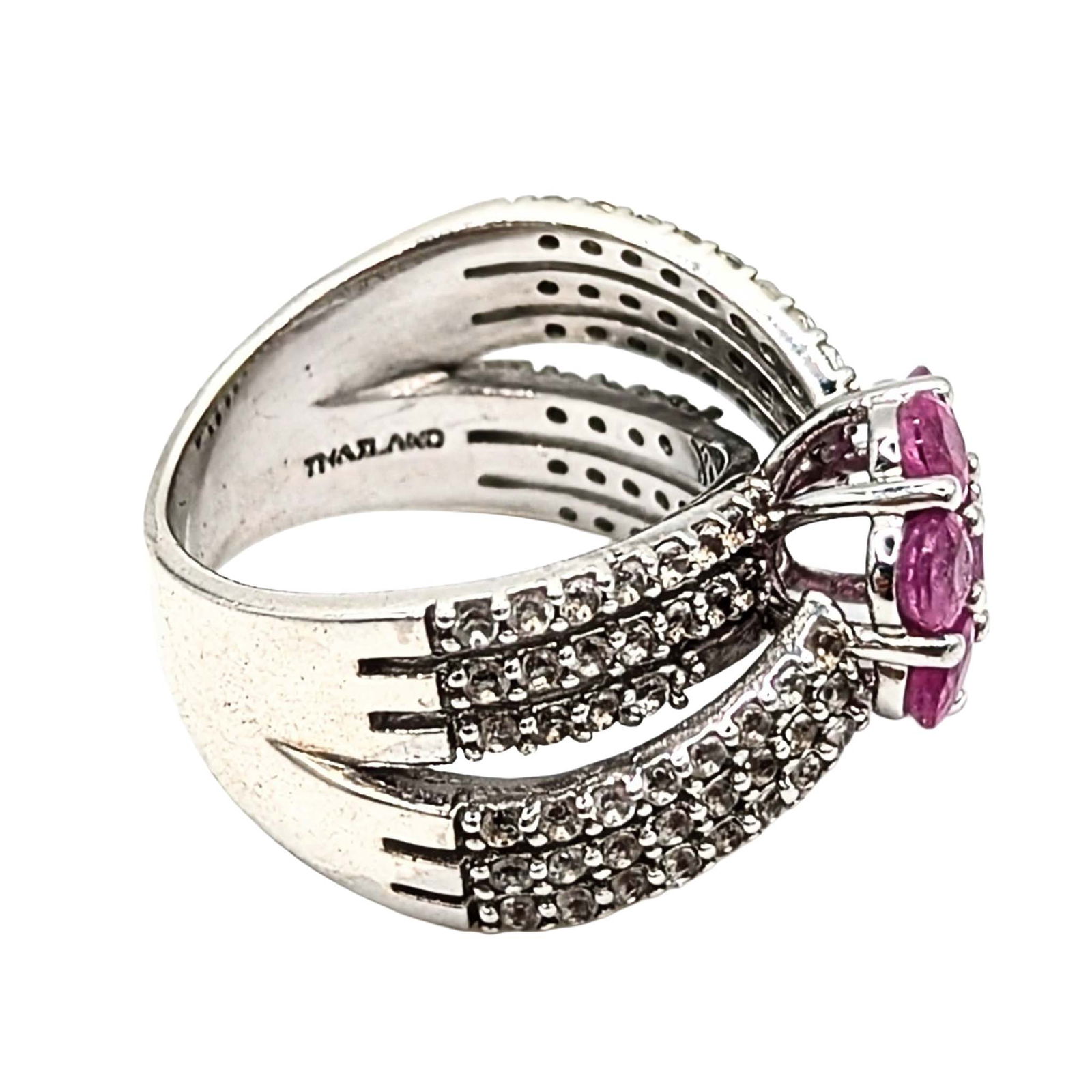 Sterling Silver Ruby White Topaz Cluster Ring - 2