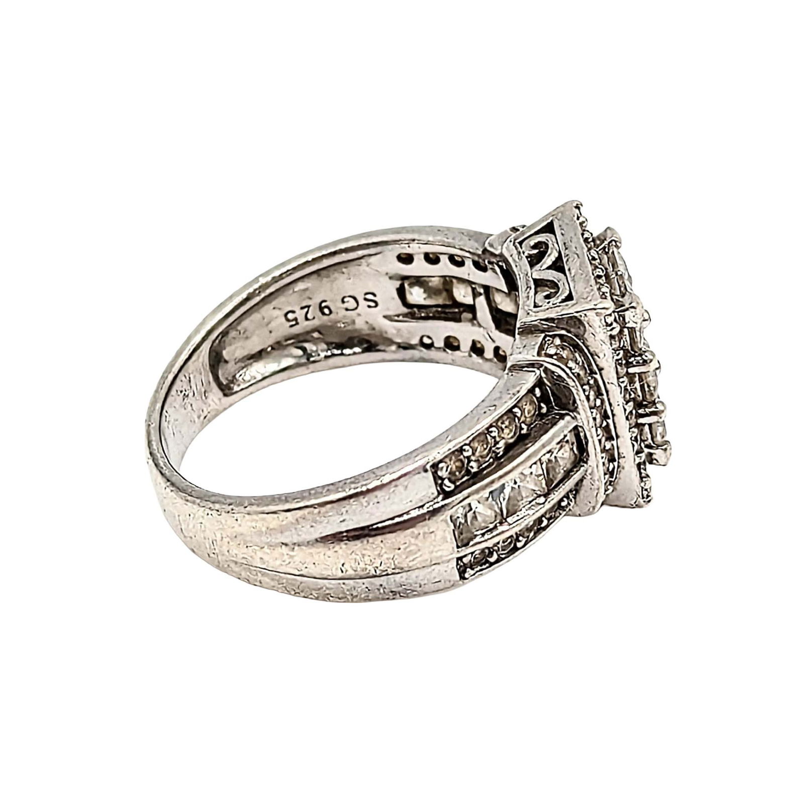 Sterling Silver CZ Rectangle Cluster Ring - 2