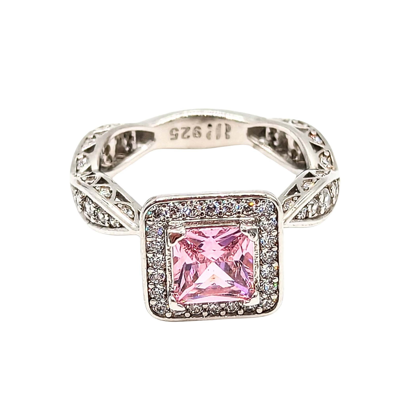 Sterling Silver CZ Princess Cut Solitare Ring: Sterling Silver CZ Princess Cut Solitare Ring Signed Size 6.25 4.7g