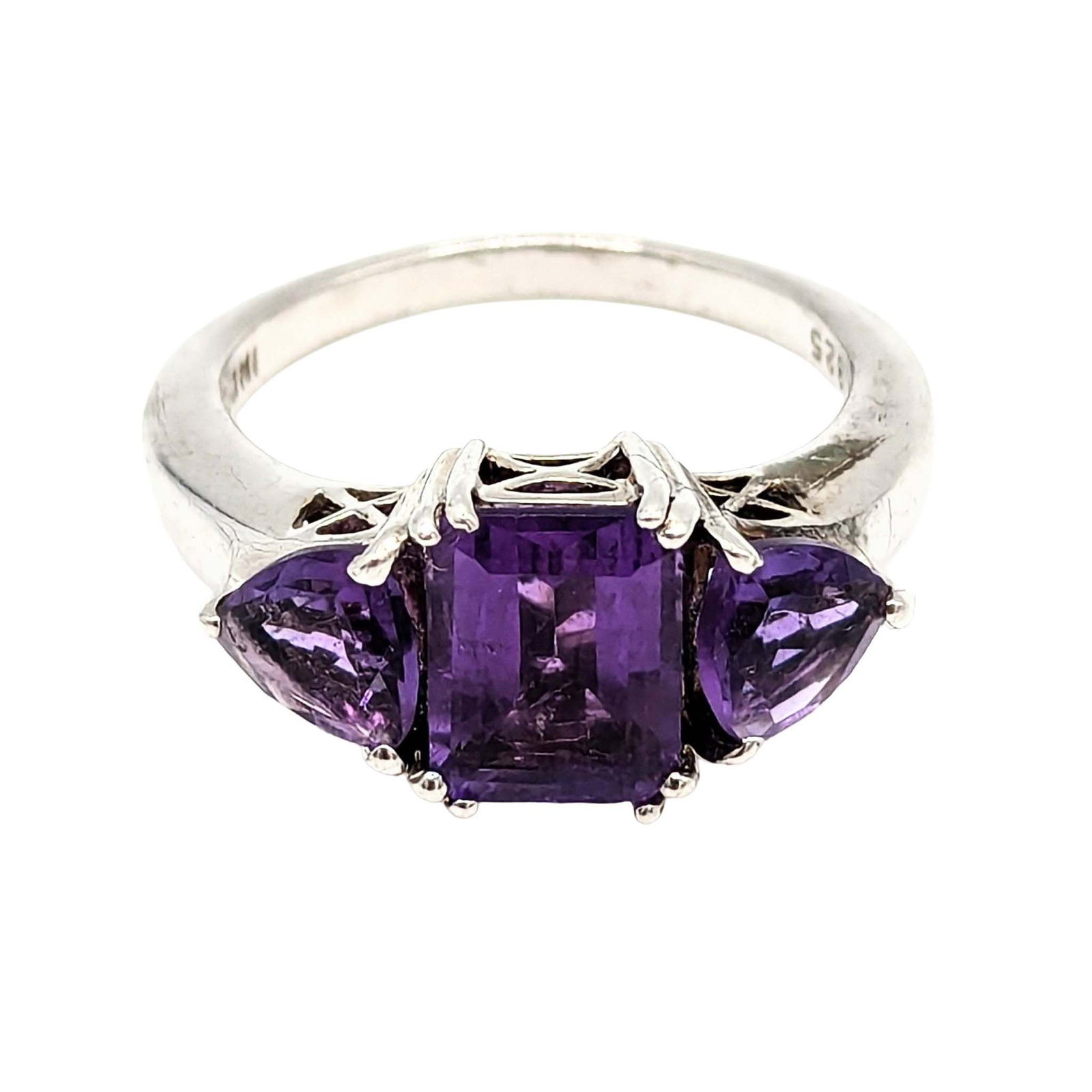Sterling Silver Amethyst 3 Stone Ring (1 of 3)