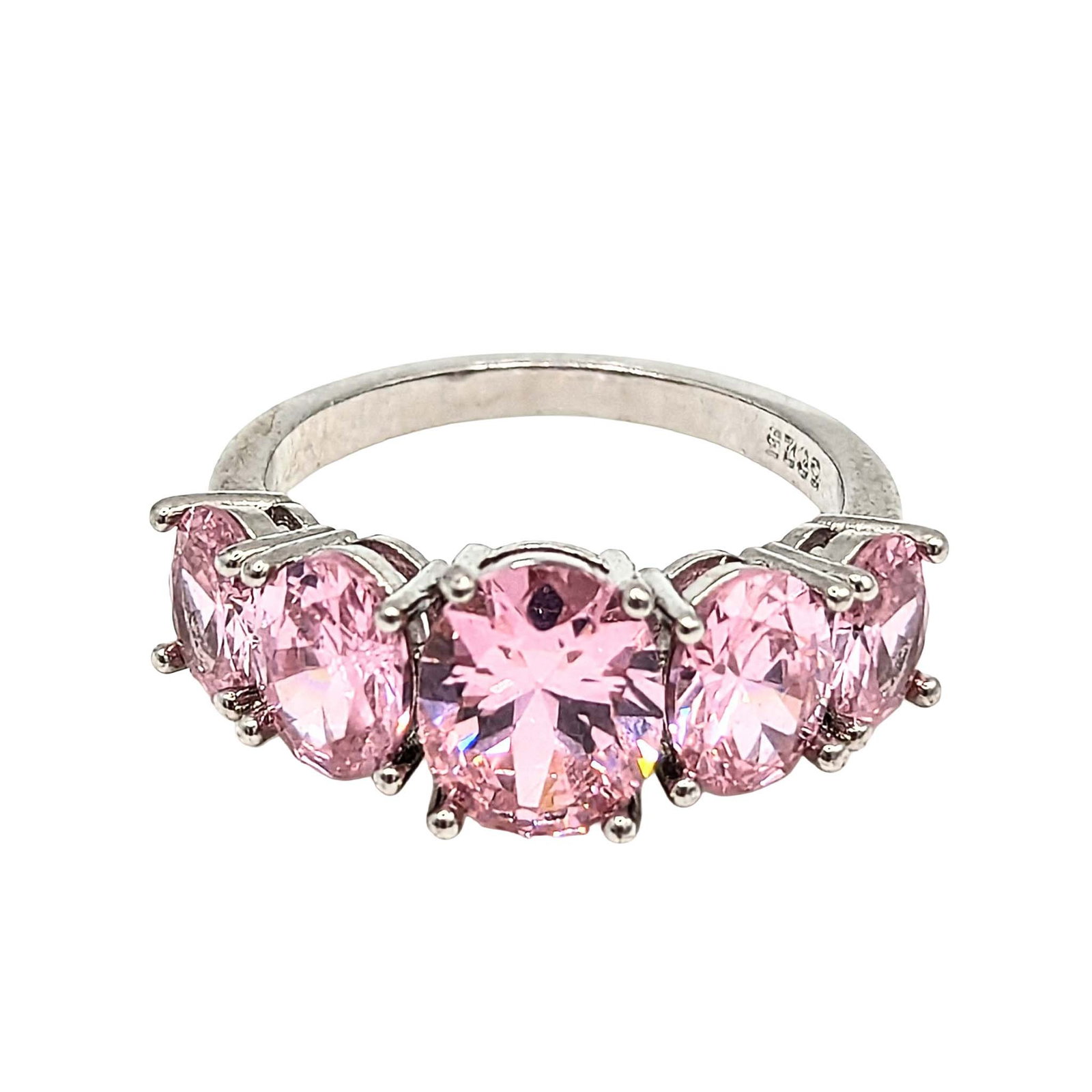 Sterling Silver Pink Tourmaline 5 Stone Ring (1 of 3)