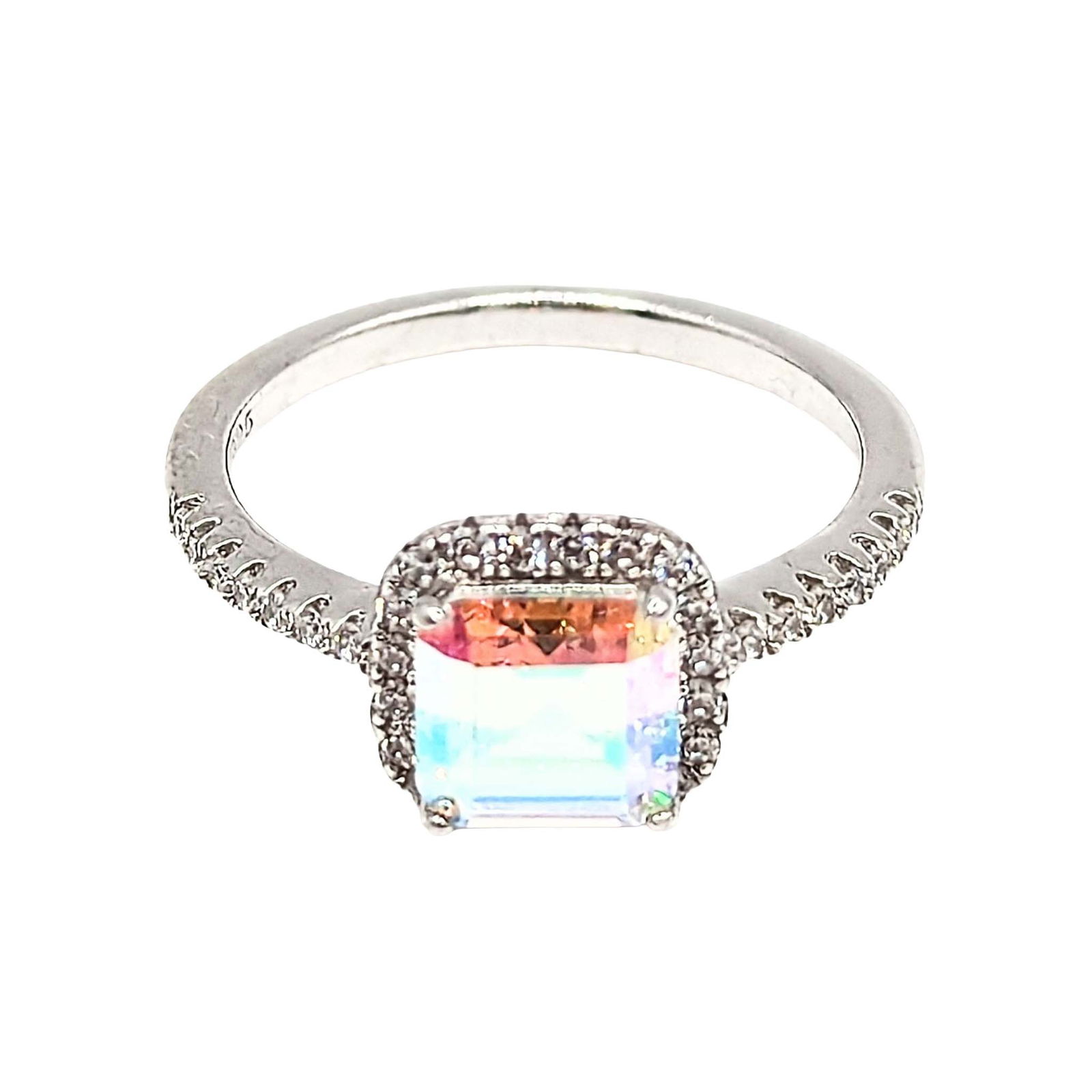 Sterling Silver Iridescent Crystal Halo Ring (1 of 3)