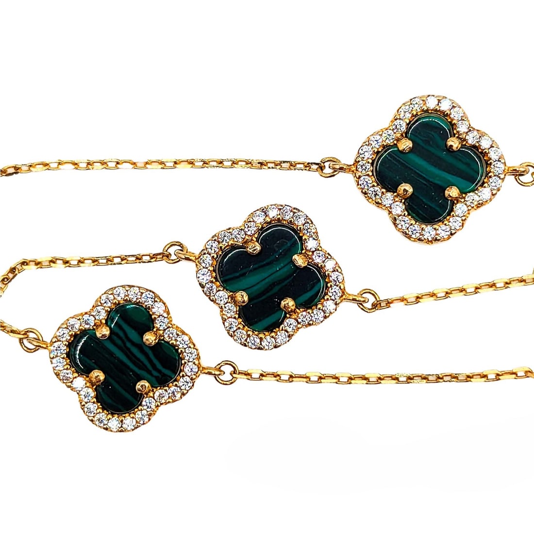 Gold Over Sterling Silver Malachite CZ Bracelet (1 of 5)