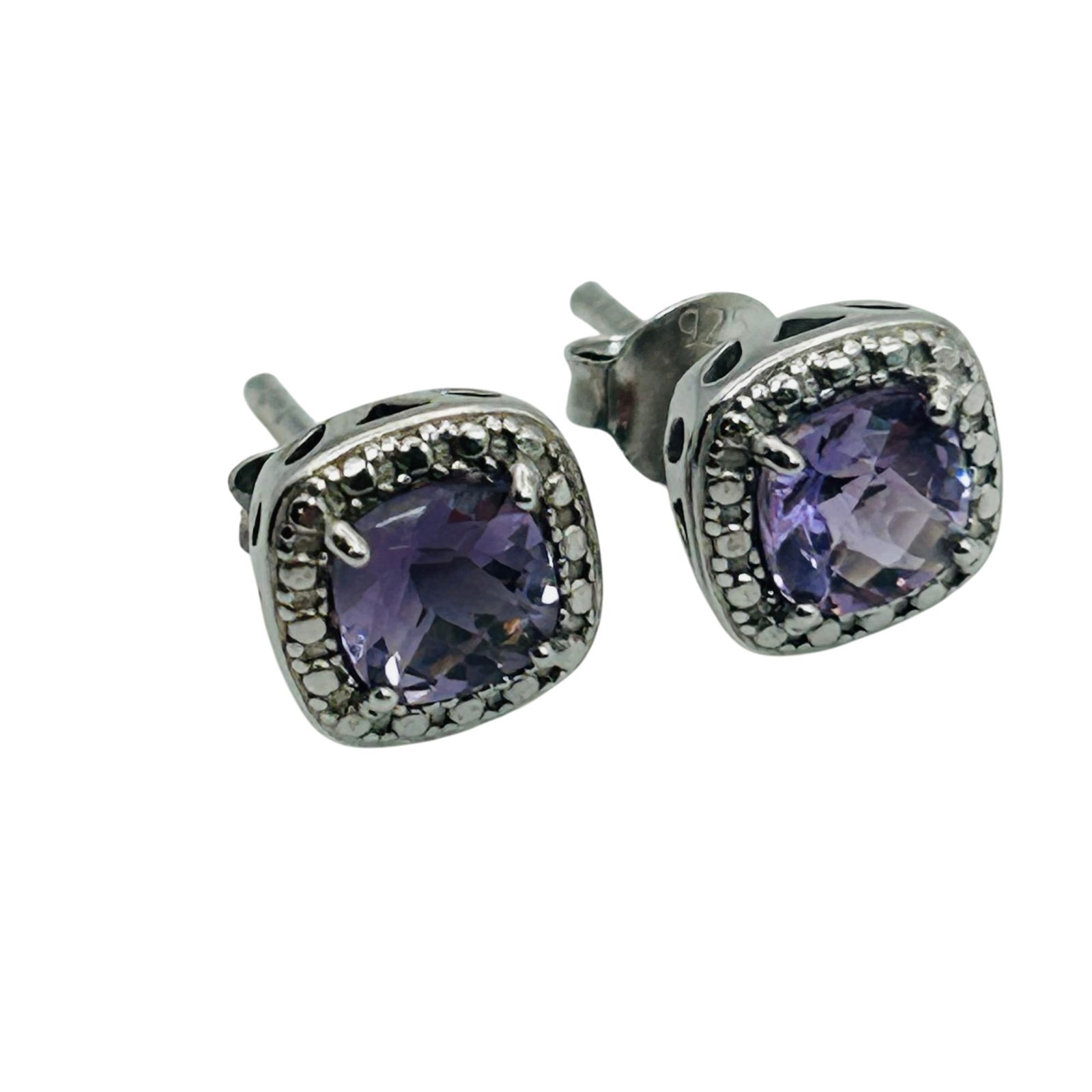 Sterling Amethyst Halo Design Stud Earrings (1 of 7)