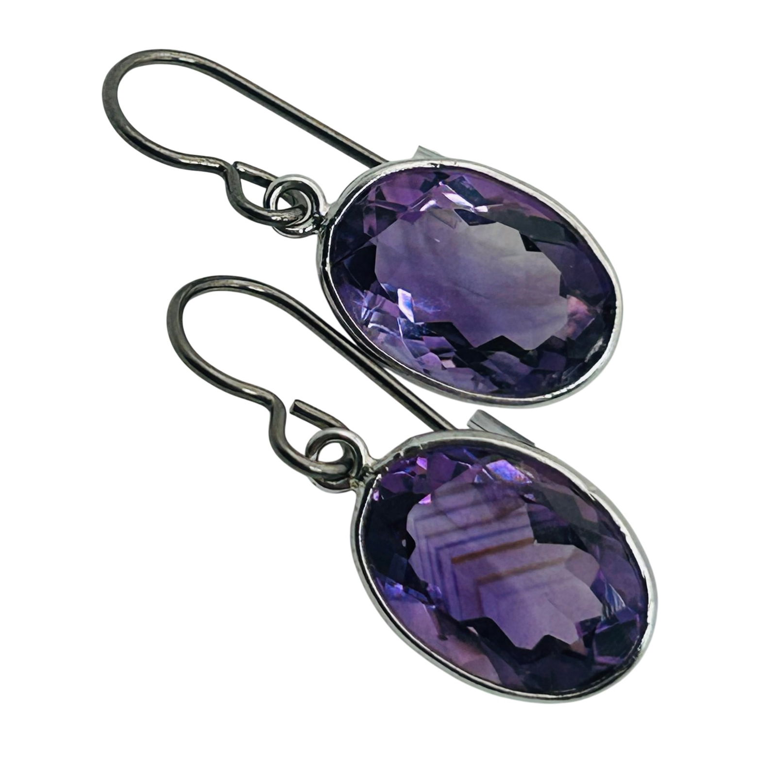 Sterling Amethyst Oval Hook Back Earrings (1 of 5)