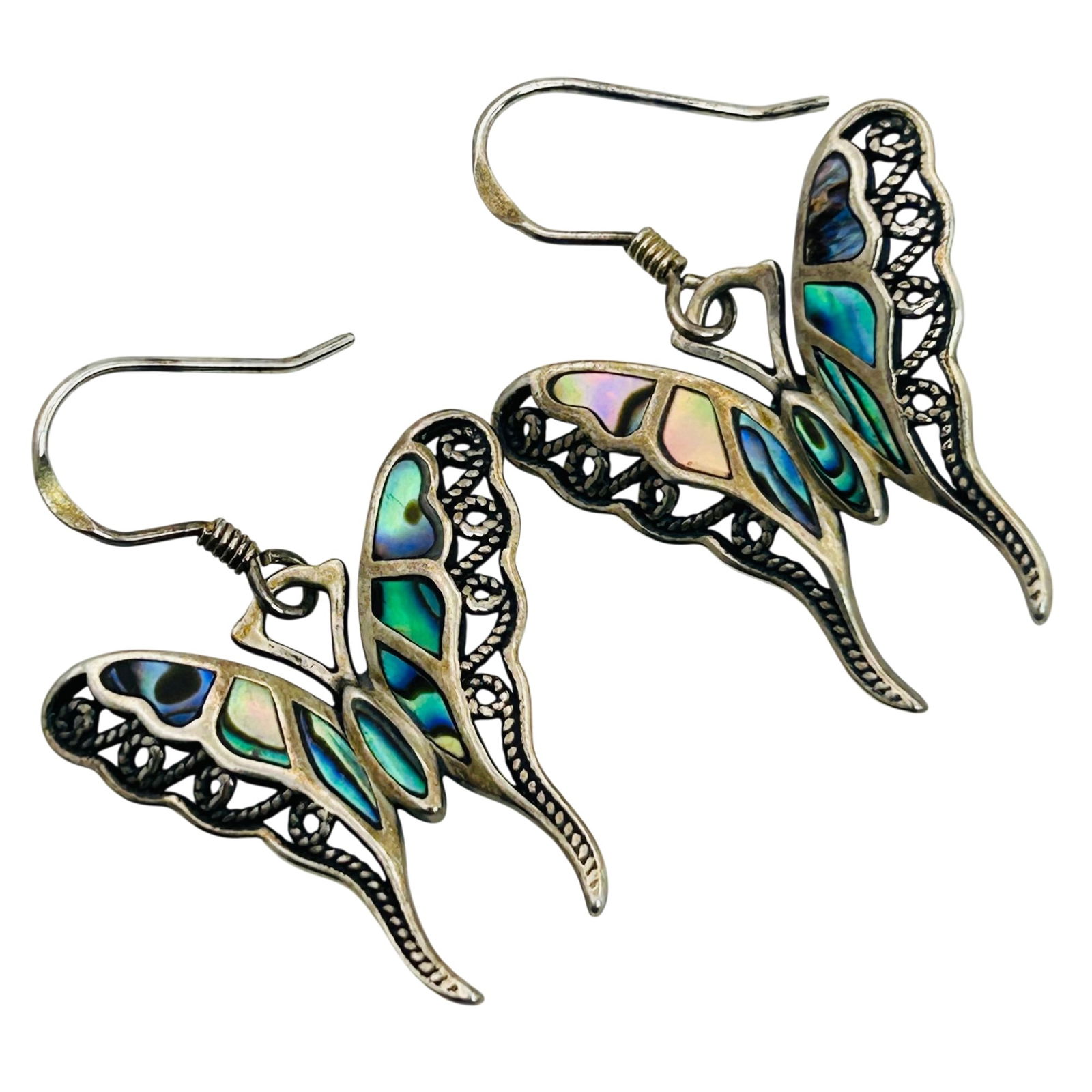 EJI Sterling Abalone Butterfly Hook Back Earrings: EJI Sterling abalone butterfly hook back earrings. 5.30g