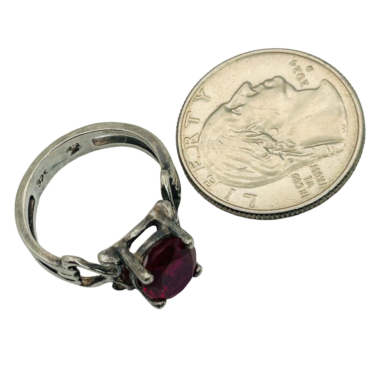 Sterling Ruby Oval Ring. Size 7.5 - 3