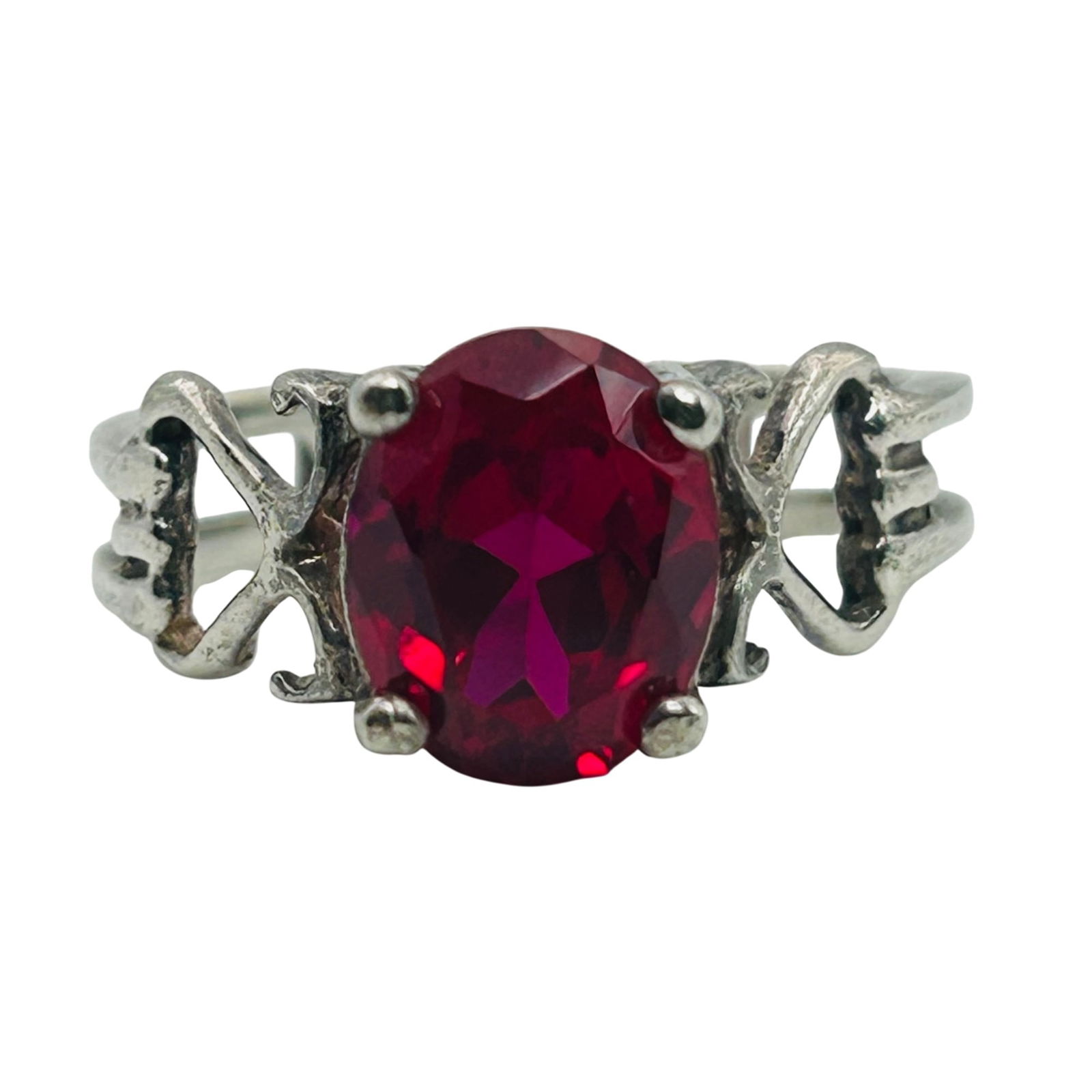 Sterling Ruby Oval Ring. Size 7.5 - 4