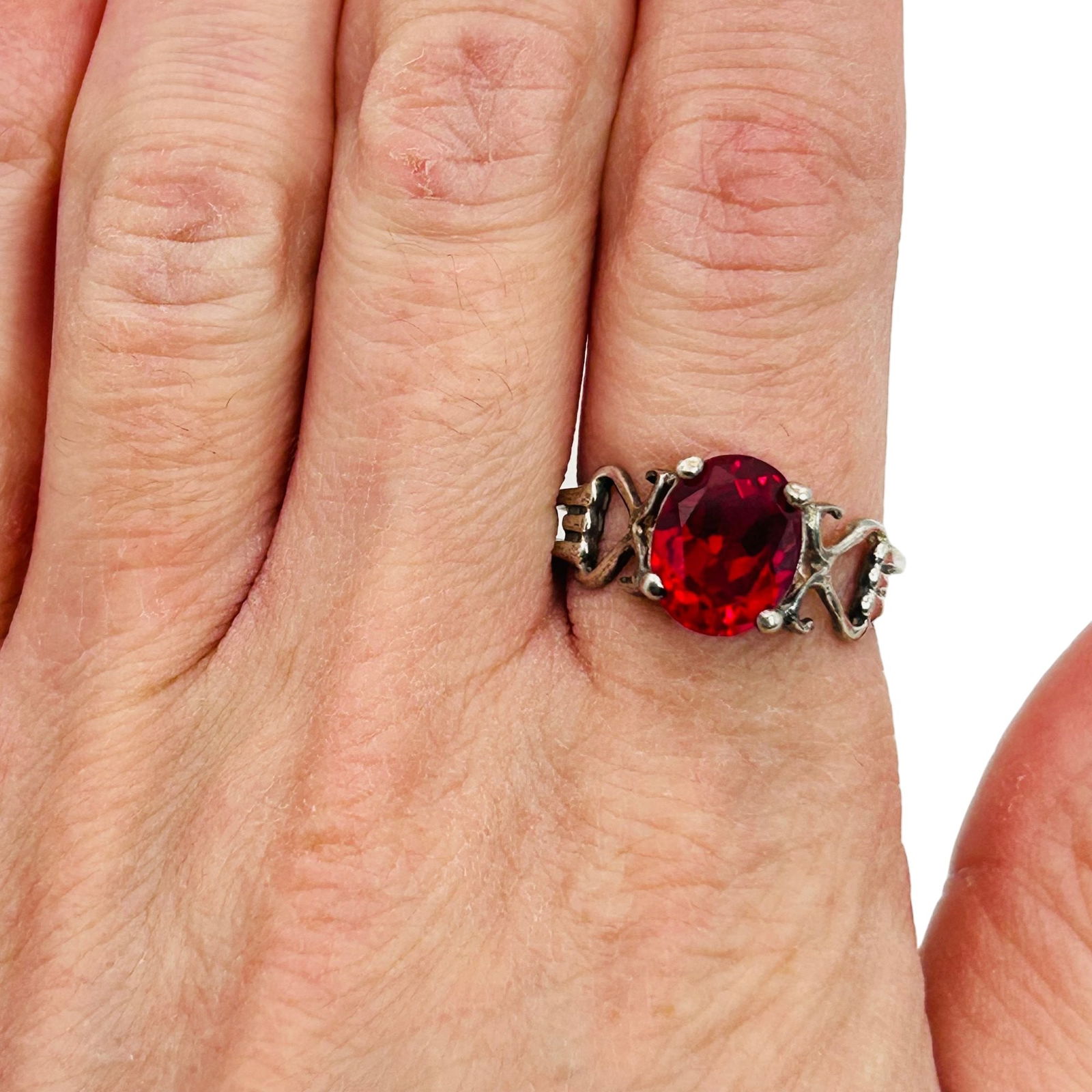 Sterling Ruby Oval Ring. Size 7.5 - 8