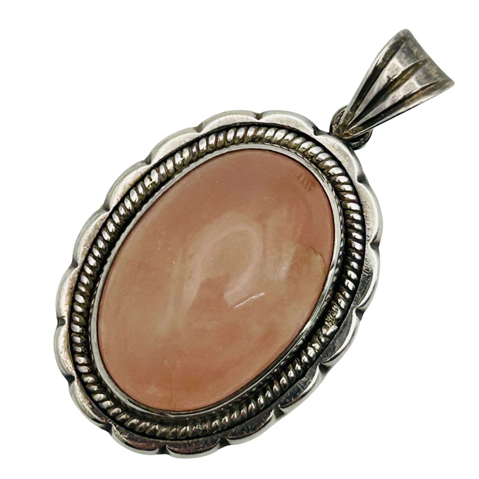 Sterling Rose Quartz Oval Pendant: Sterling rose quartz oval pendant. 19.20g