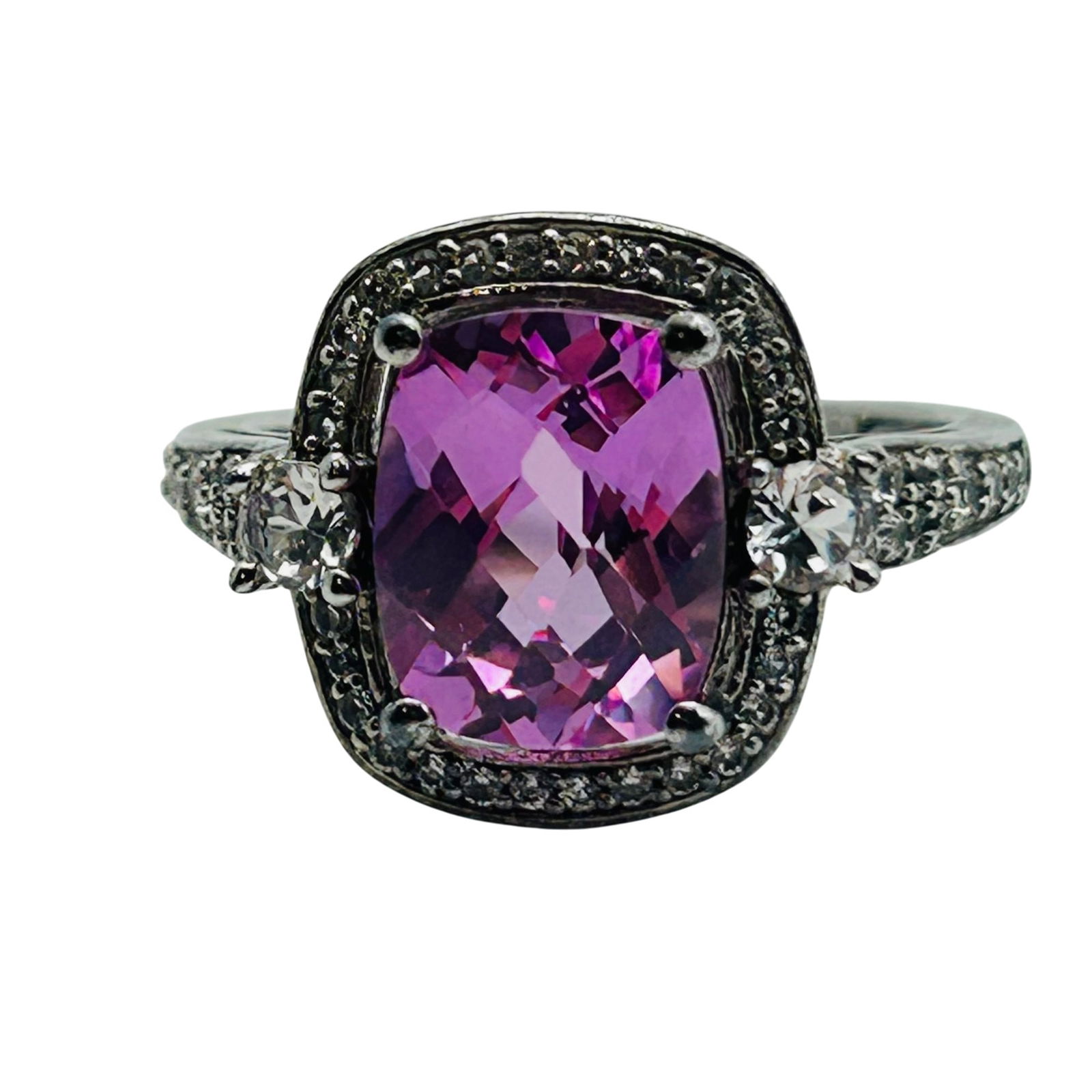 PM Sterling Pink Sapphire Topaz Surround Ring. Size 7 (1 of 7)