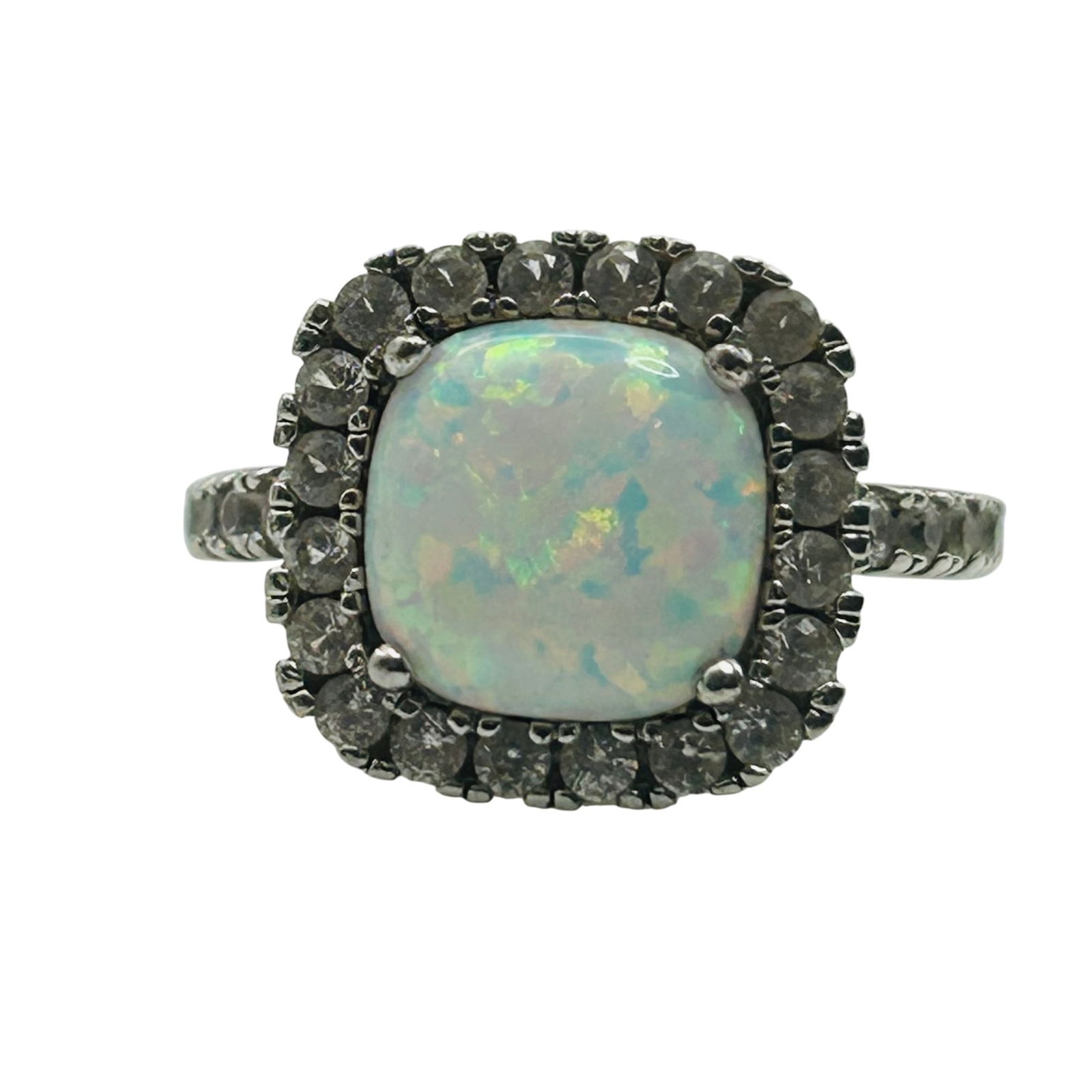 Sterling Opal And Topaz Halo Set Ring. Size 5 (1 of 8)