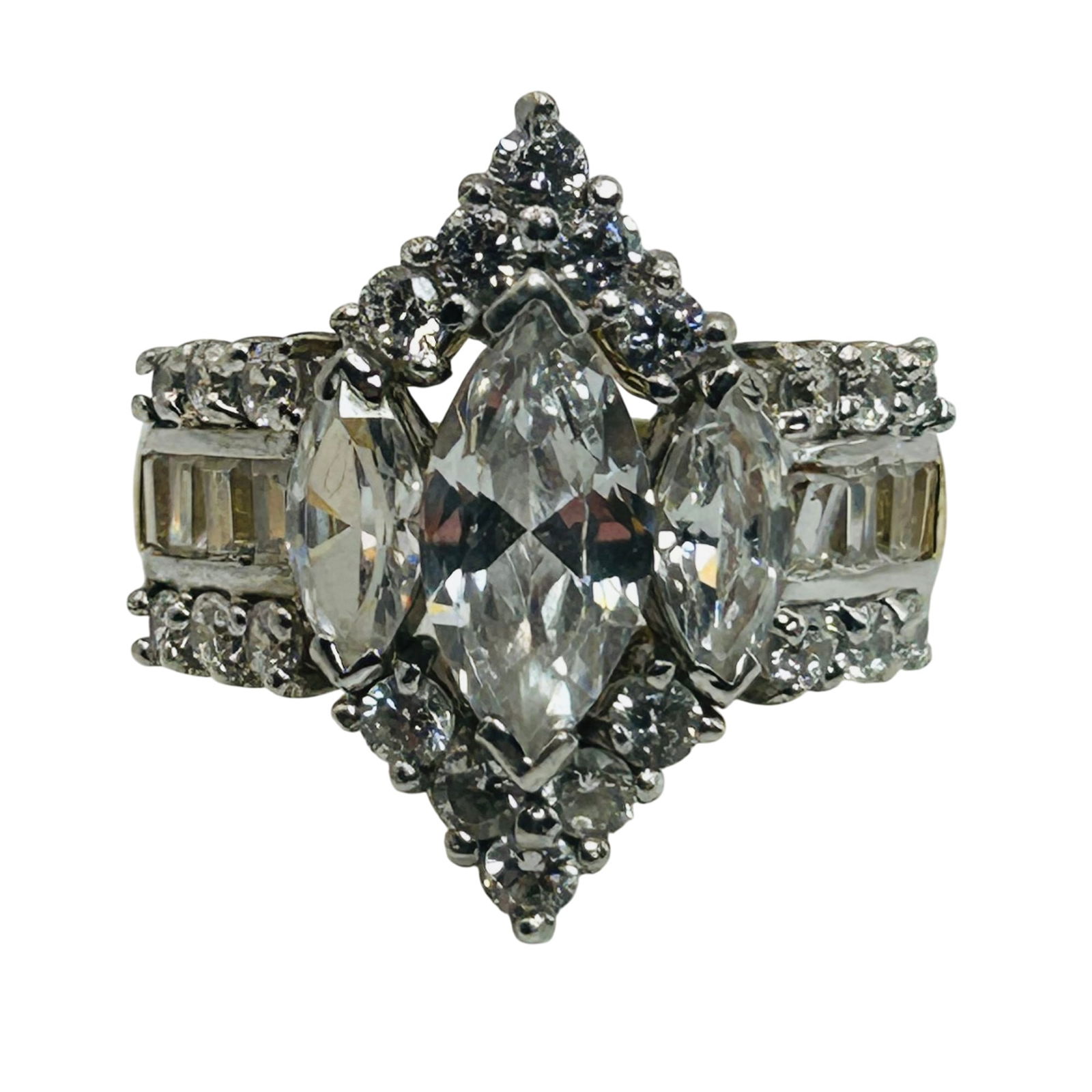 Seta Sterling Rhinestone Cocktail Marquise Cut Ring. Size 8: Seta Sterling rhinestone cocktail marquise cut ring. Size 8. 8.50g