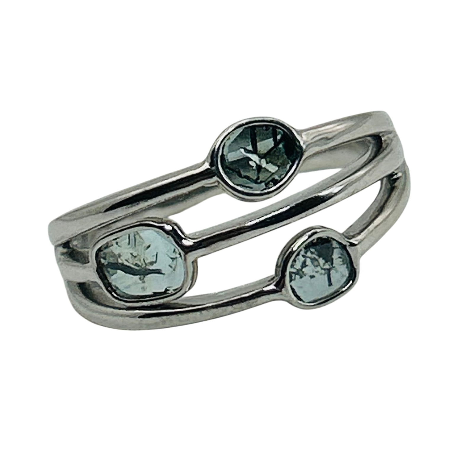 Djoy Sterling Multi Band Stone Ring Size 7: Djoy Sterling multi band stone ring Size 7, 3.40g stones may be cracked. Sold as is. See pictures