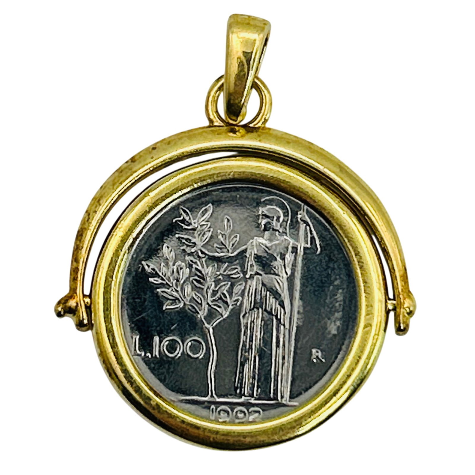 Lirm Italy Sterling 100-lire Italian Coin Pendant: Lirm Italy sterling 100-lire Italian coin pendant. 6.60g