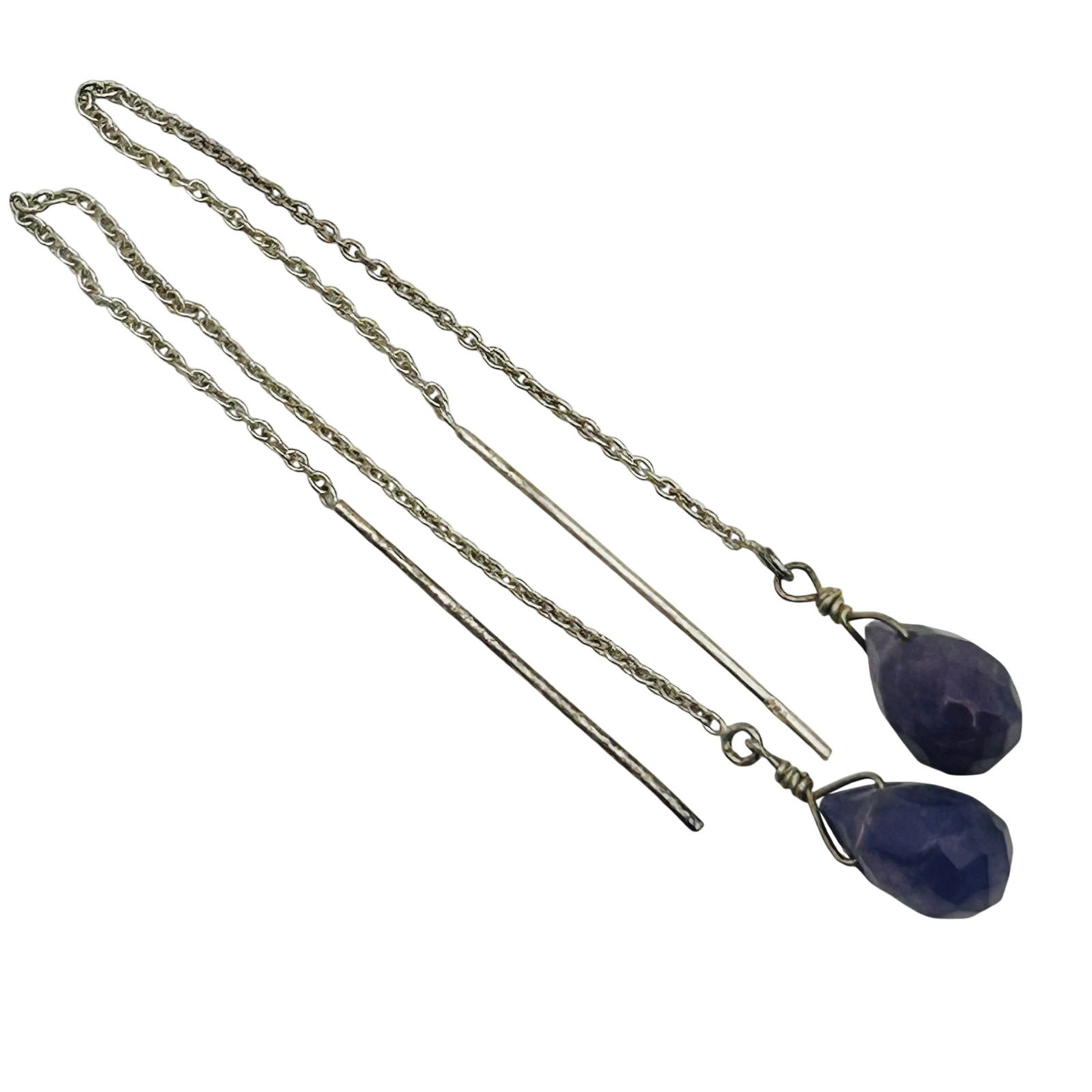 Sterling Amethyst Threader Earrings: Sterling amethyst threader earrings. 1.70g