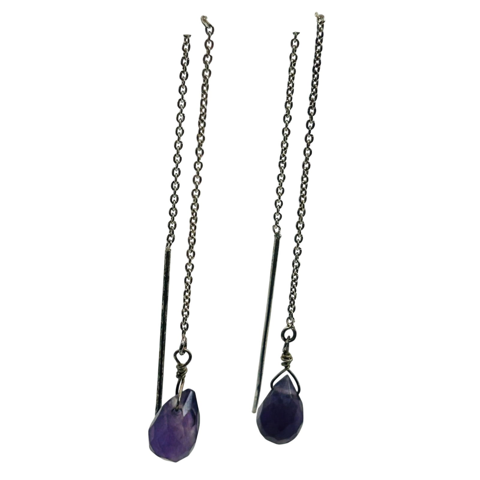 Sterling Amethyst Threader Earrings - 5