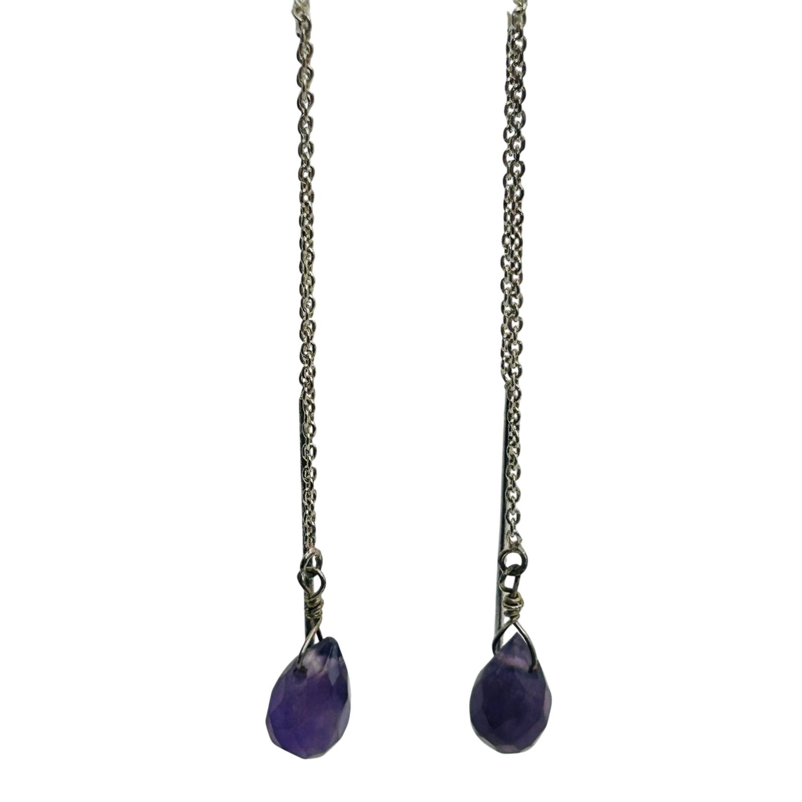 Sterling Amethyst Threader Earrings - 6