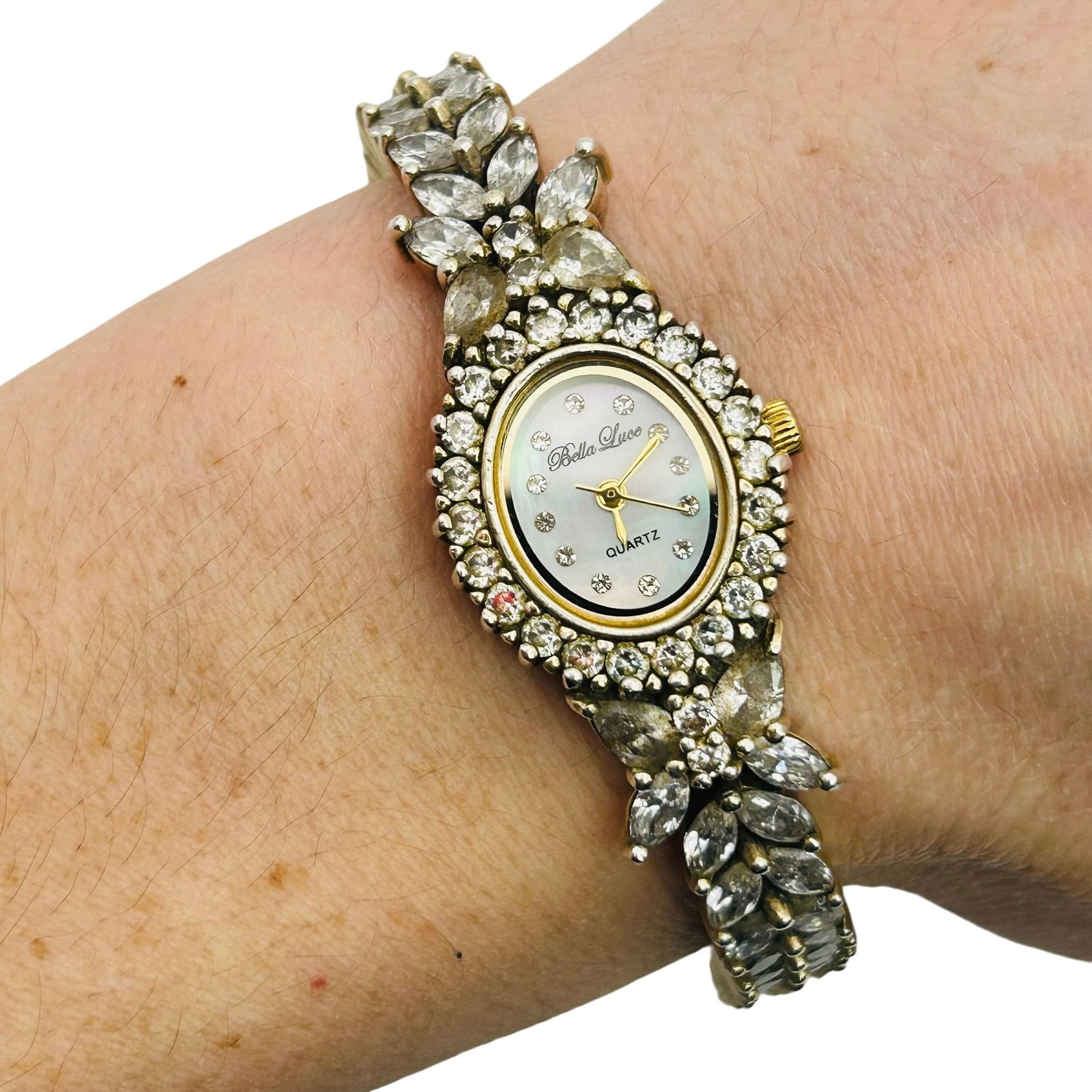 Bella Luce Sterling And Steel Back Rhinestone 3 ATM Weather Resistant Watch: Bella Luce Sterling and steel back rhinestone 3 ATM weather resistant watch. 45.10g