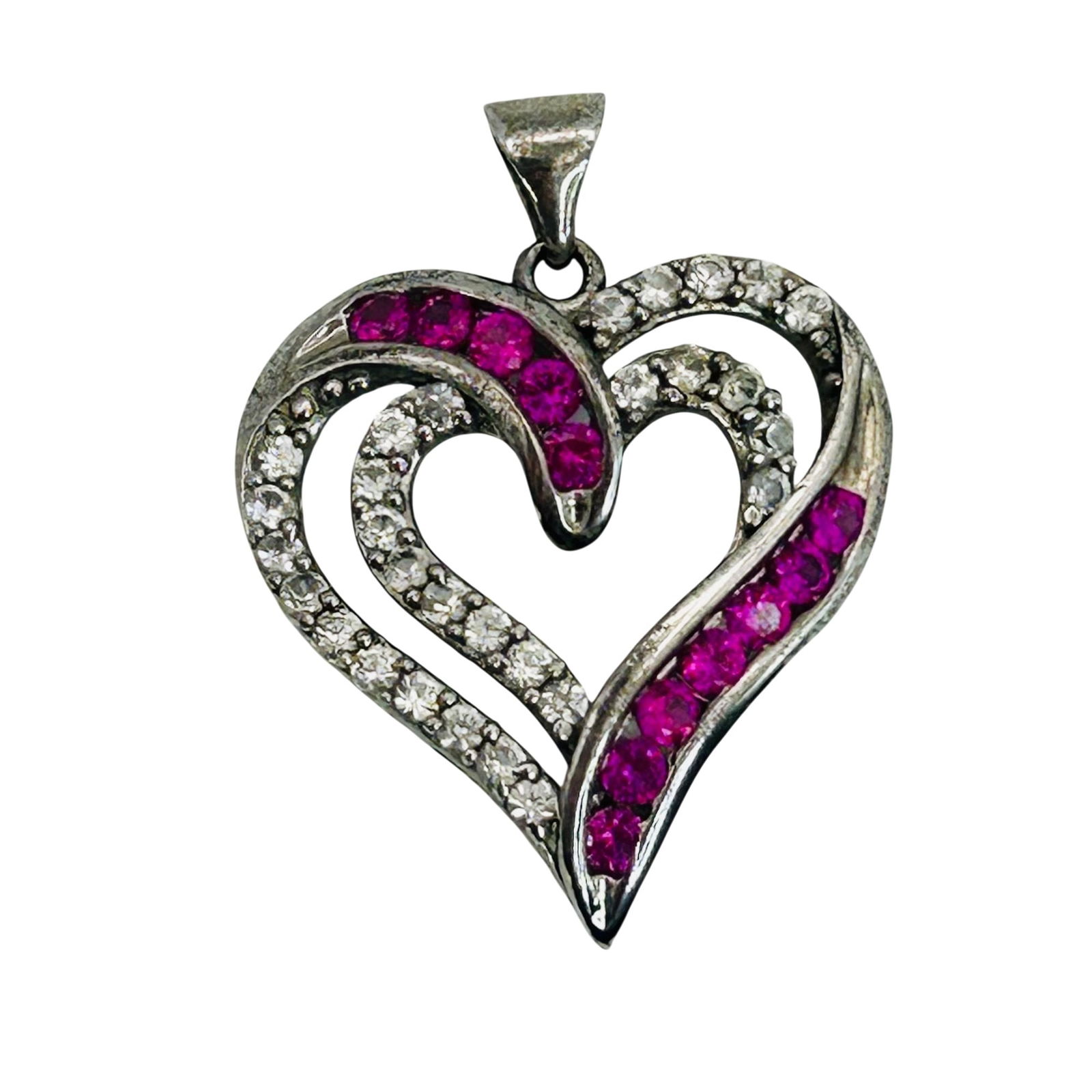 HN Sterling Pink Topaz And Spinel Heart Pendant: HN Sterling pink topaz and spinel heart pendant. 3.10g