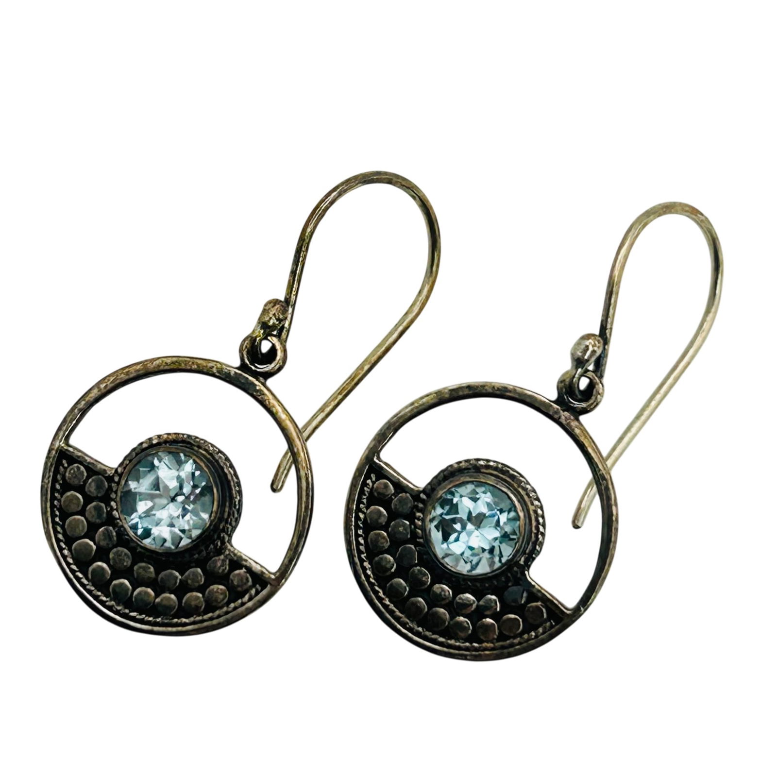 ATI Sterling Topaz Round Hook Back Earrings: ATI Sterling topaz round hook back earrings. 4.30g