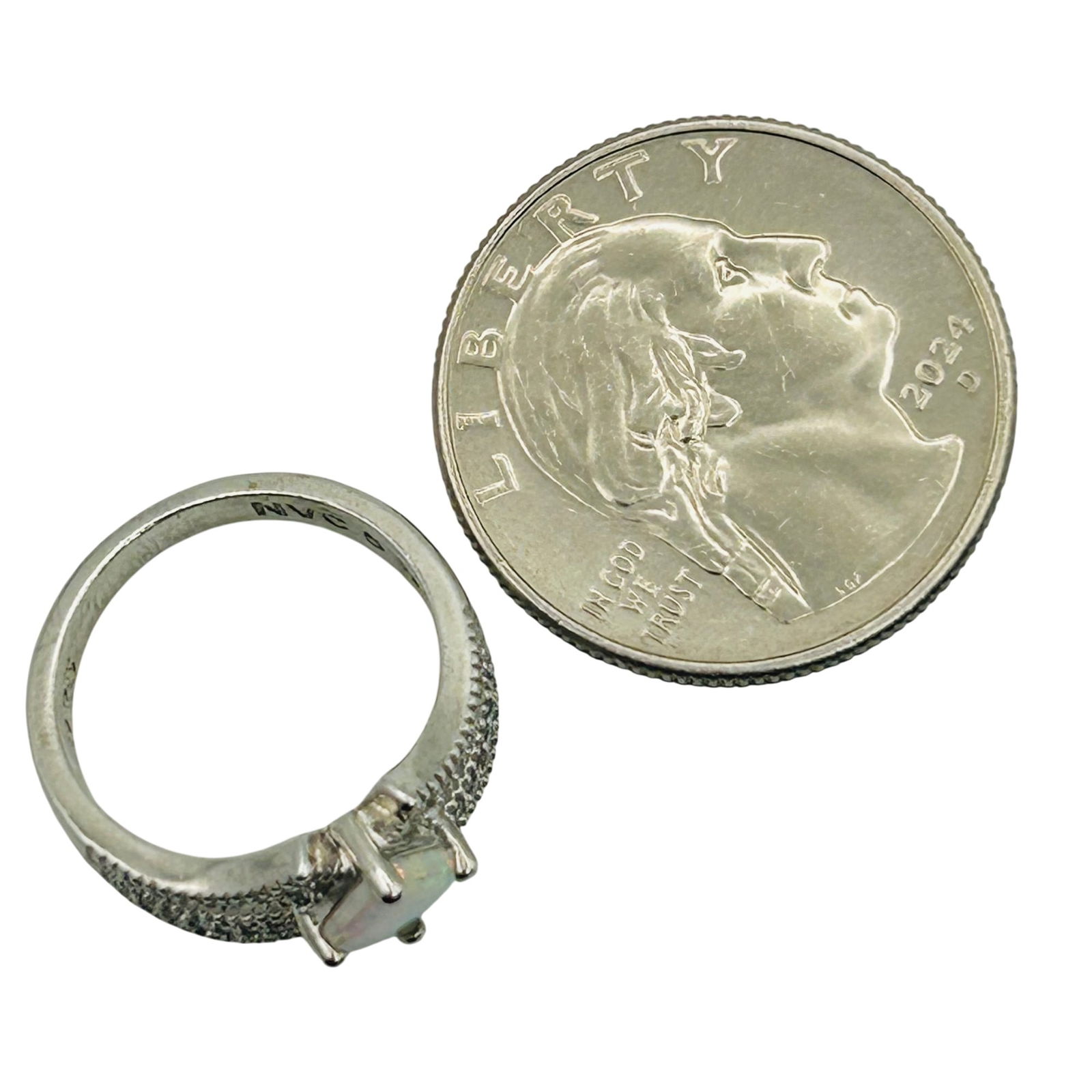 NVC Sterling Opal Split Shank Ring. Size 5 - 3