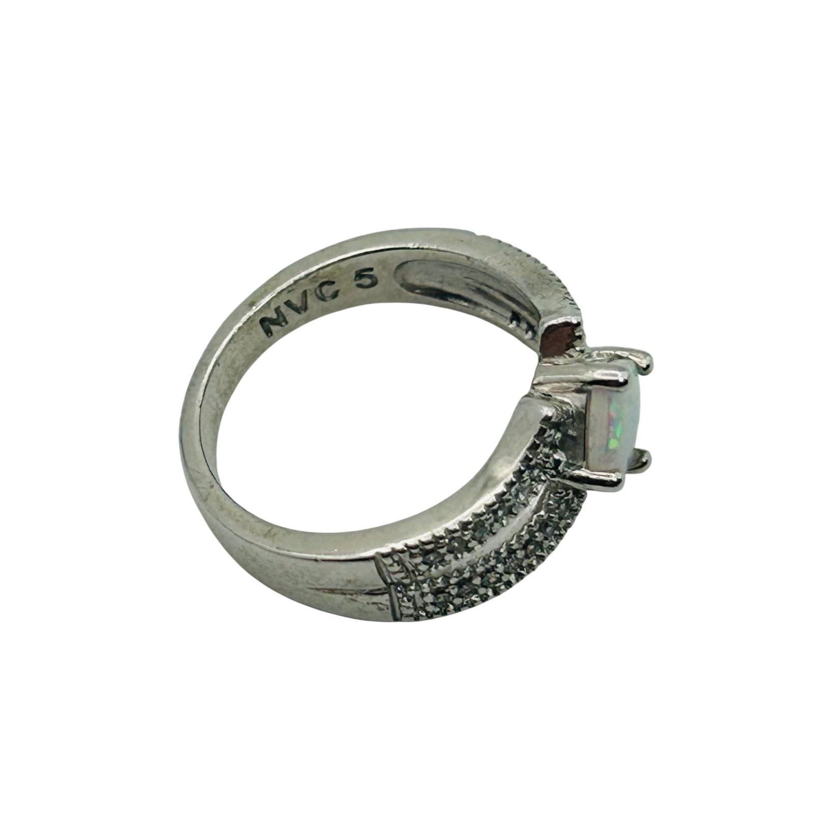 NVC Sterling Opal Split Shank Ring. Size 5 - 4