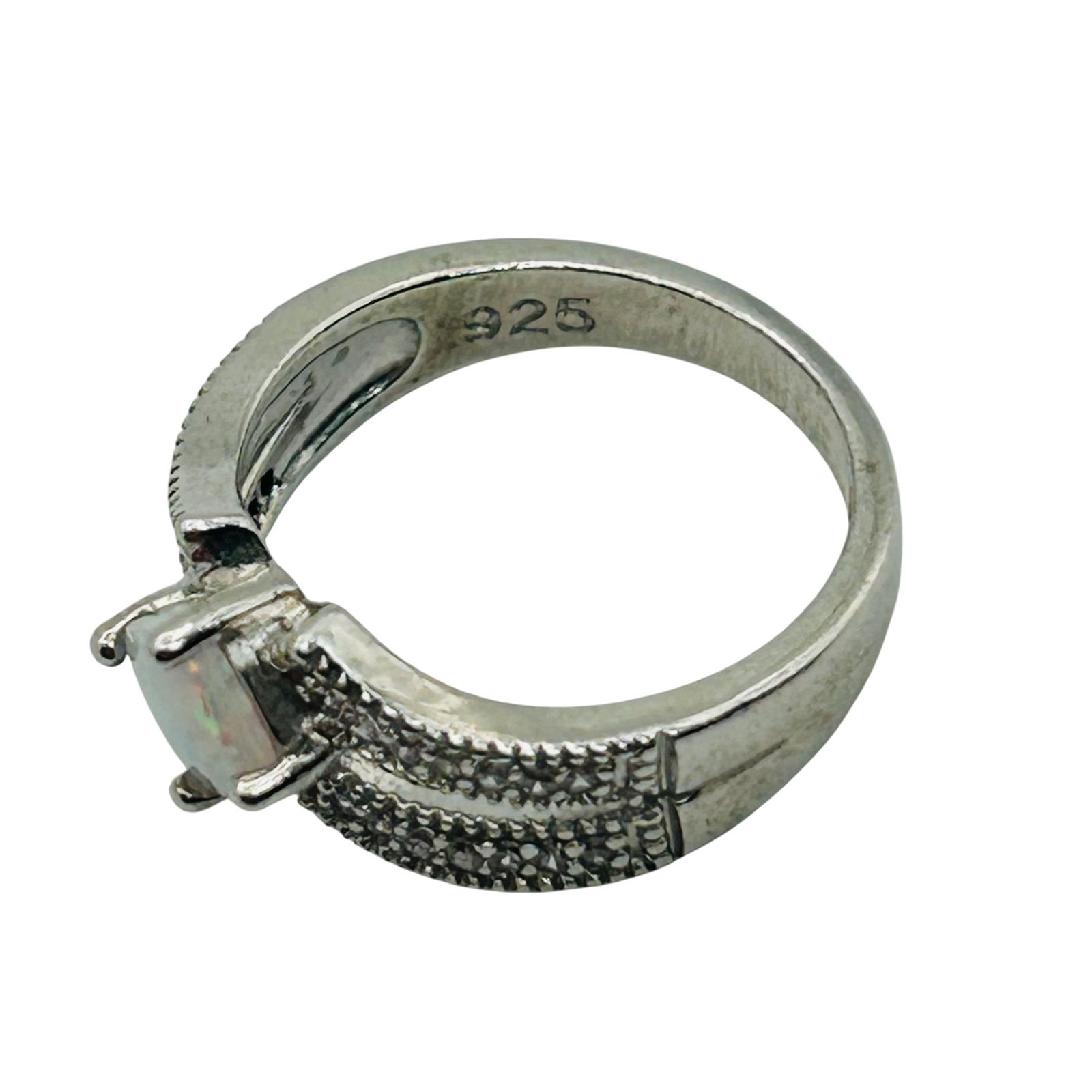 NVC Sterling Opal Split Shank Ring. Size 5 - 5