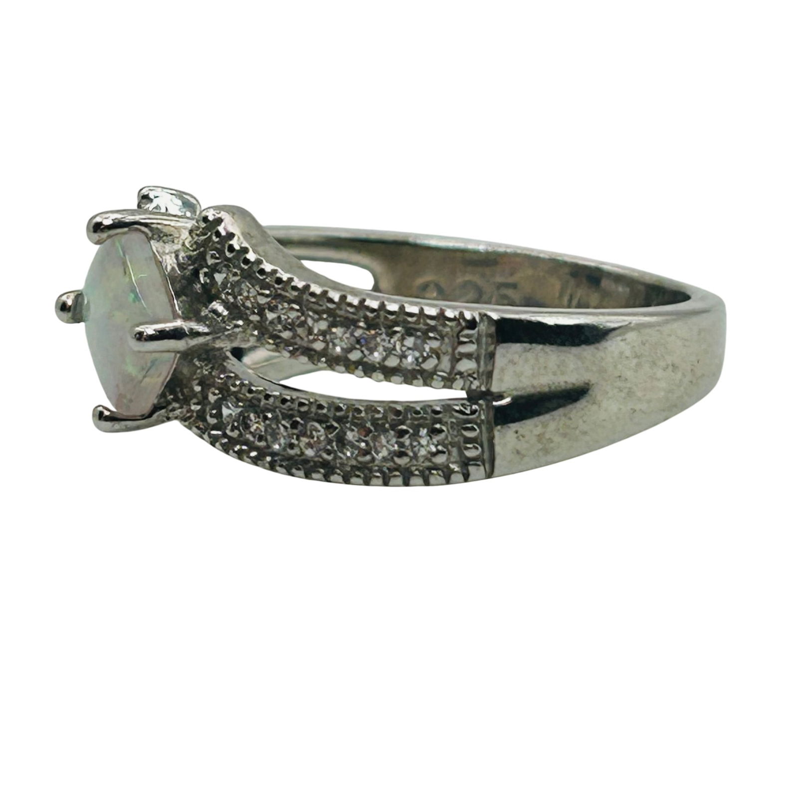 NVC Sterling Opal Split Shank Ring. Size 5 - 8