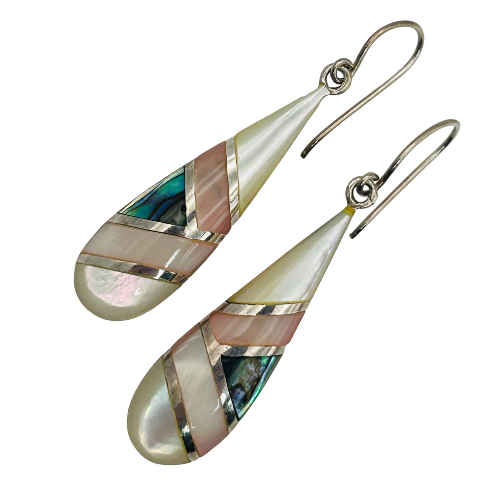 Sterling Mother Of Pearl Abalone Teardrop Hook Back Earrings.: Sterling mother of pearl abalone Teardrop hook back earrings. 4.10g