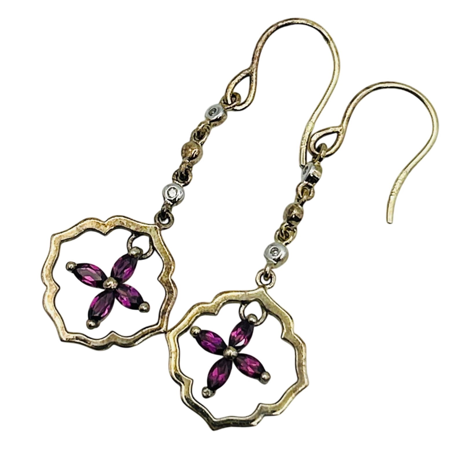 Sterling Rhinestone Flower Detail Dangle Earrings (1 of 6)