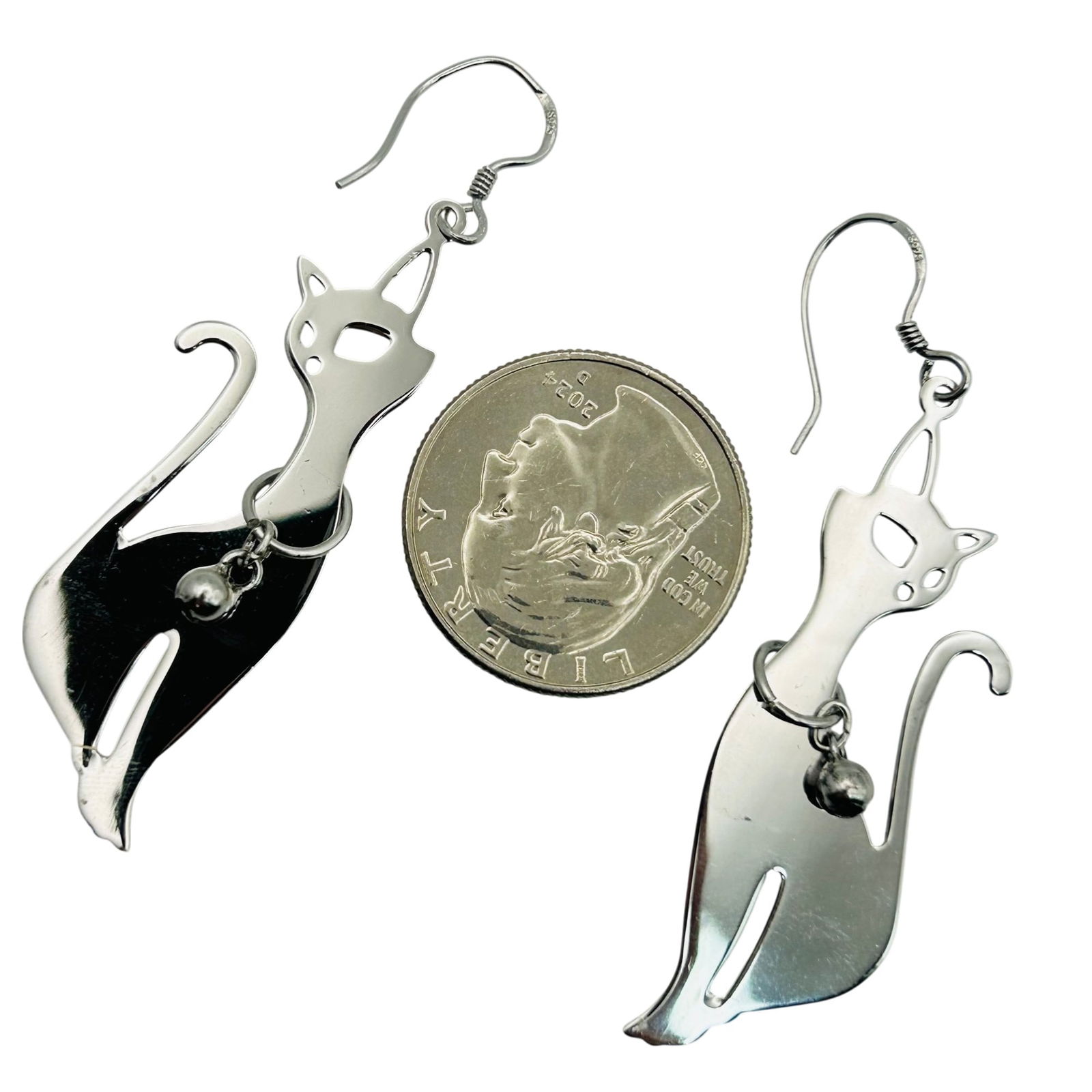 Sterling Dangle Cat Earrings - 3