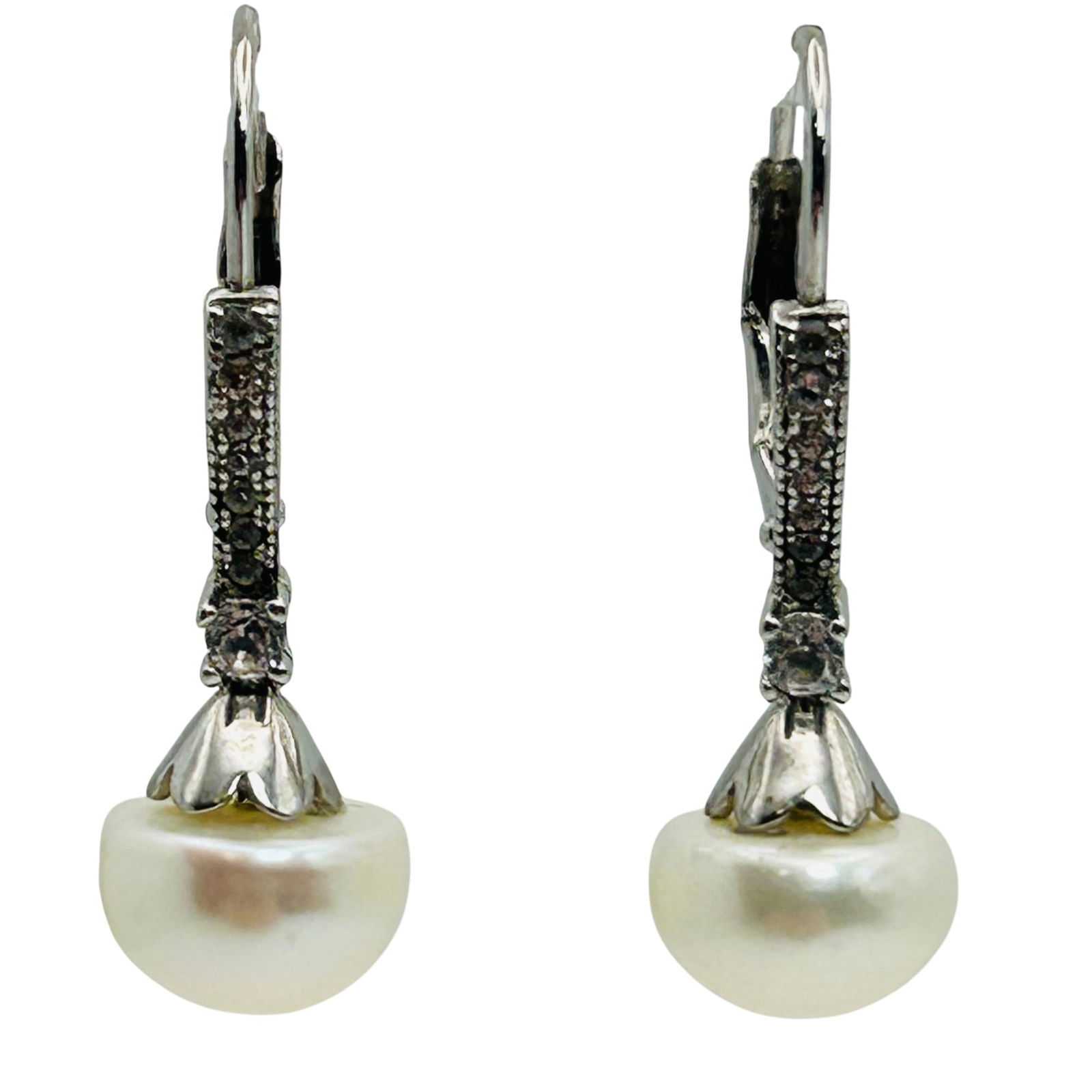 Sterling Pearl And Spinel Jacket Earrings: Sterling pearl and spinel jacket earrings. 2.80g