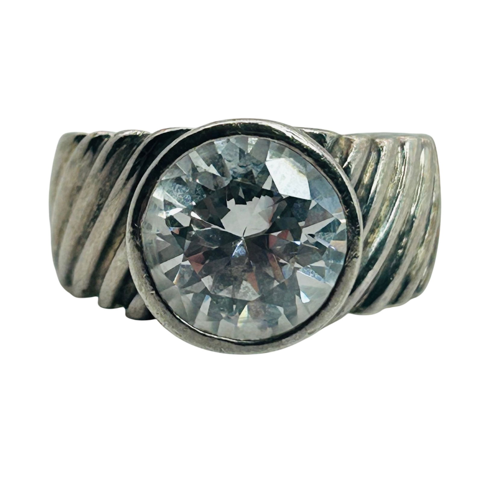 Sterling Round Rhinestone Thick Band Ring. Size 7 (1 of 8)