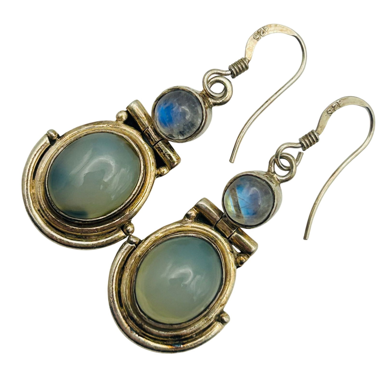 Sterling Tourmaline Dangle Hook Back Earrings: Sterling tourmaline dangle hook back earrings. 10.30g