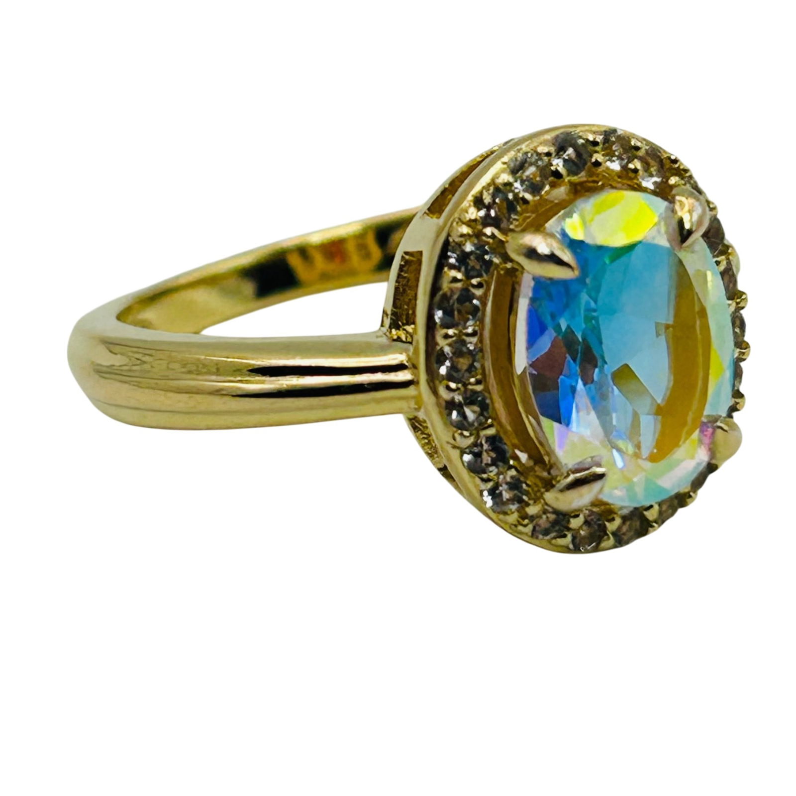 BBJ Sterling Mystic Topaz Oval Halo Detail Ring. Size 6: BBJ Sterling Mystic topaz oval halo detail ring. Size 6. 3.60g