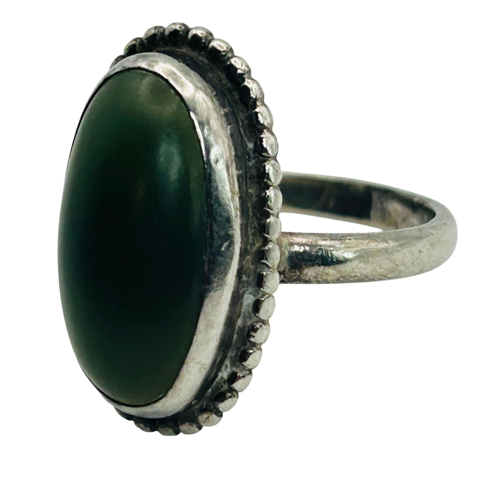 Sterling Green Onyx Oval Ring. Size 6.5 (1 of 7)