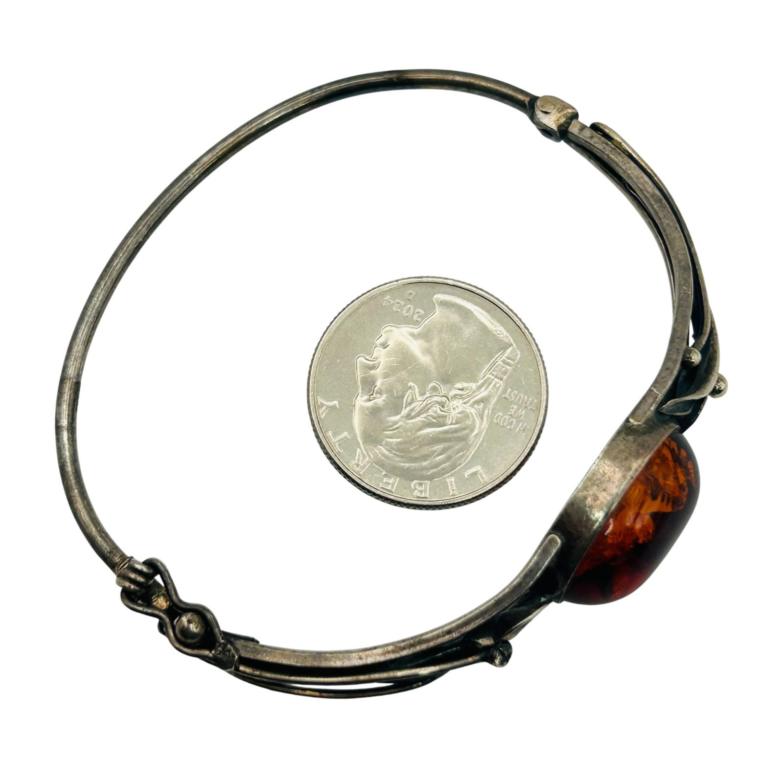 Sterling Amber Bangle Bracelet - 3