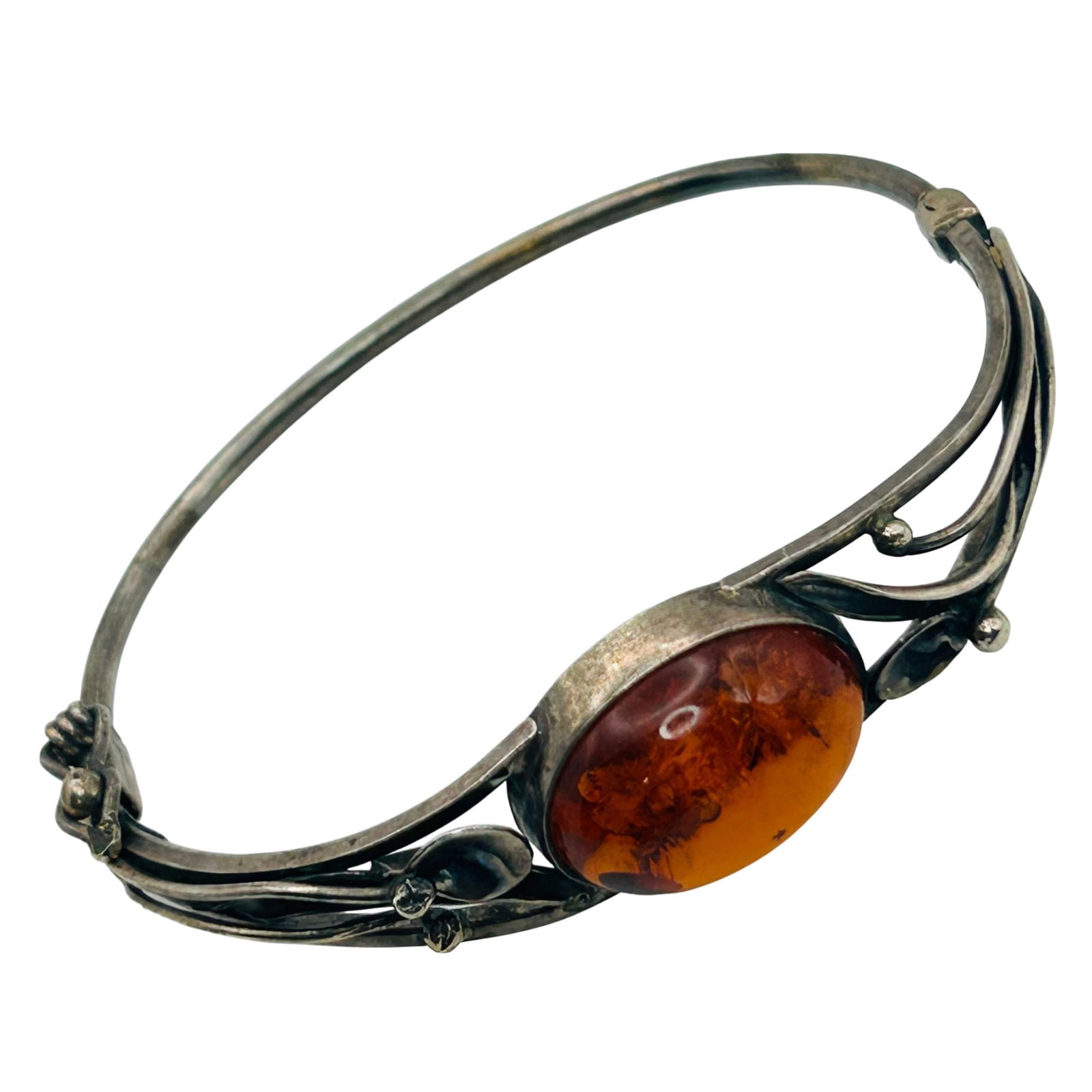 Sterling Amber Bangle Bracelet - 5