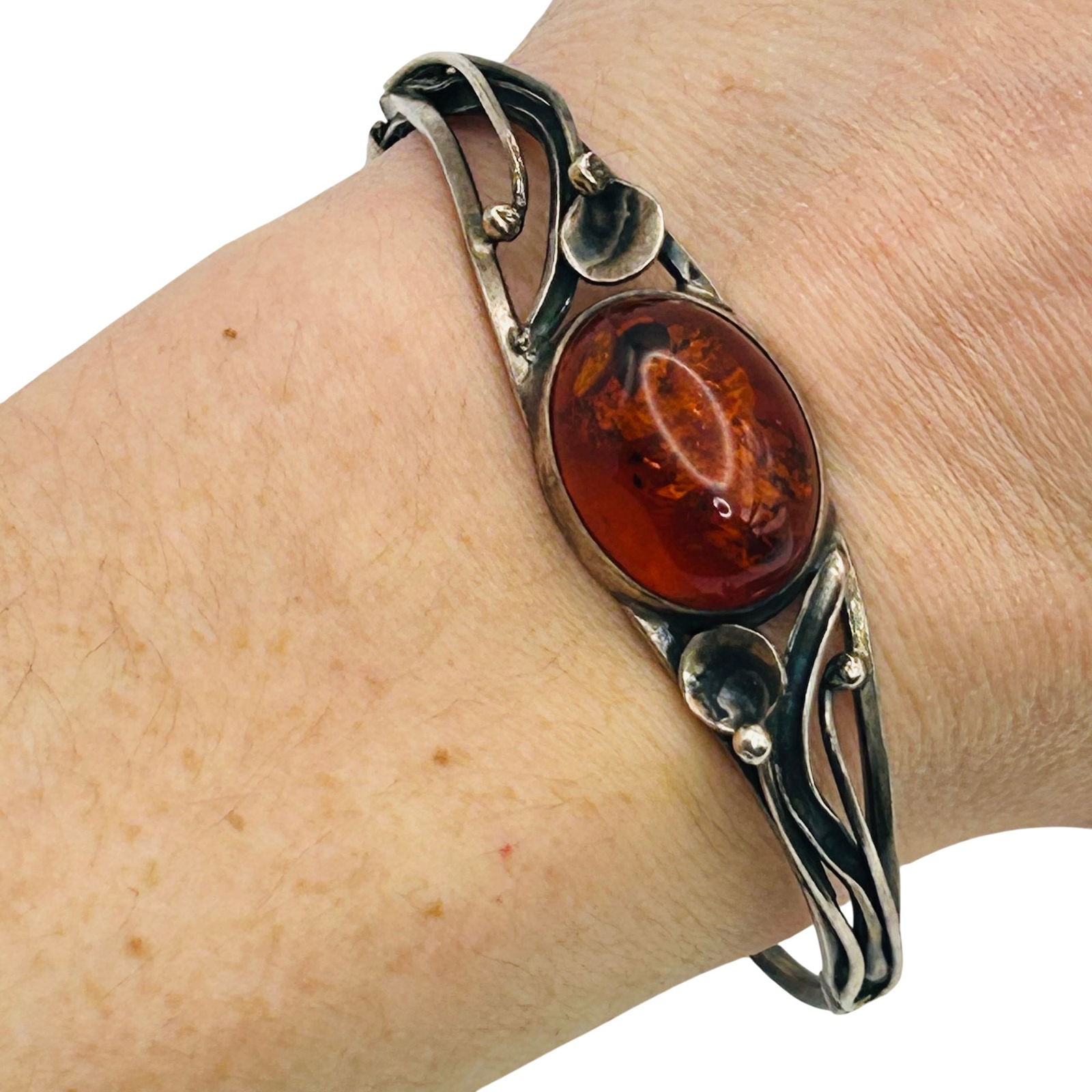 Sterling Amber Bangle Bracelet - 7