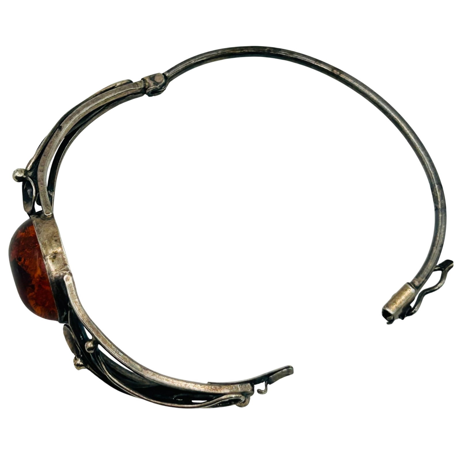 Sterling Amber Bangle Bracelet - 8