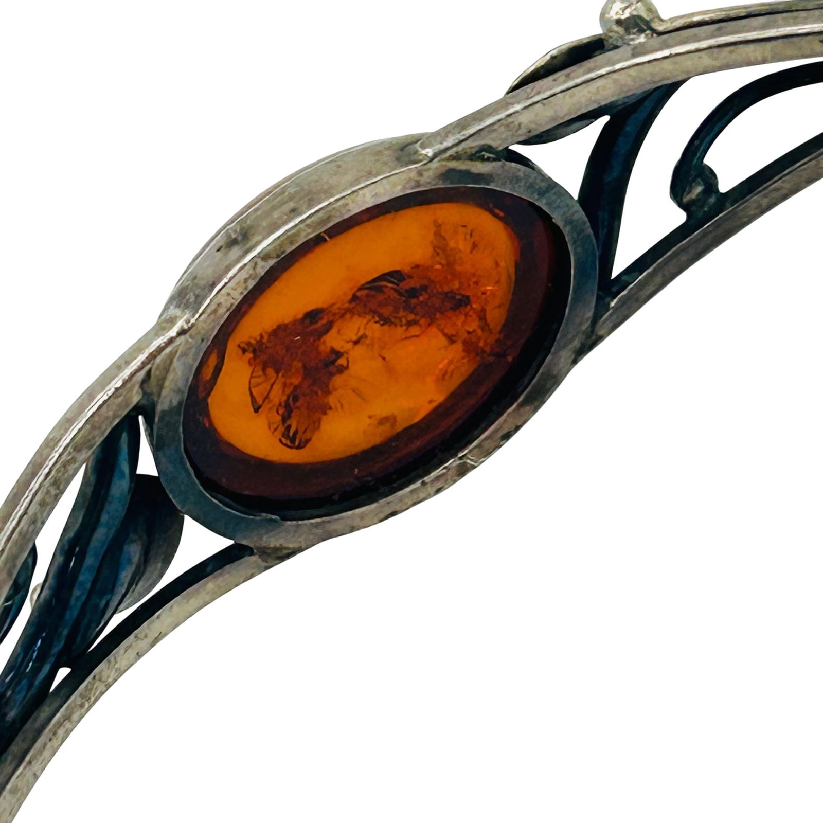 Sterling Amber Bangle Bracelet - 9