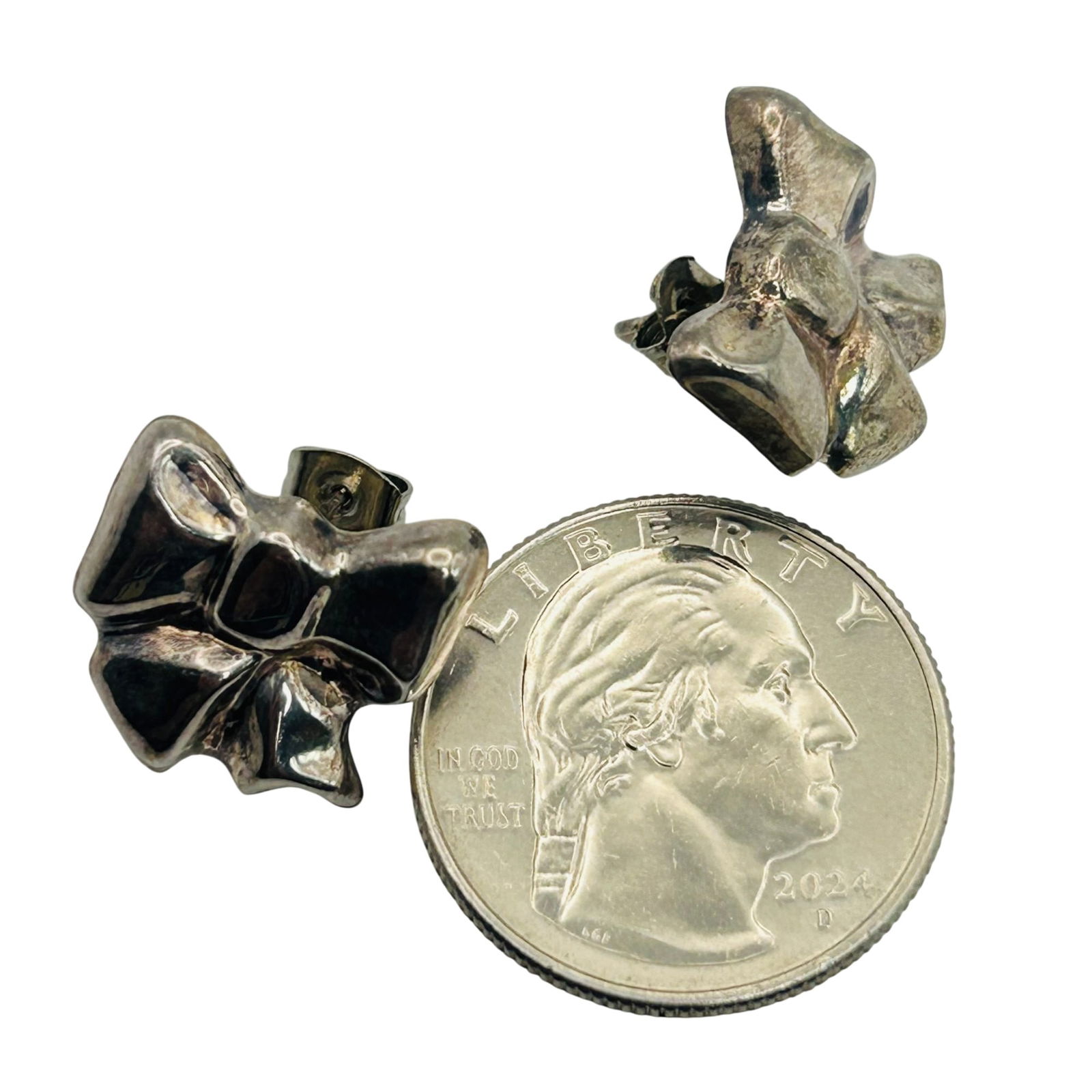 Sterling Bow Stud Earrings - 4